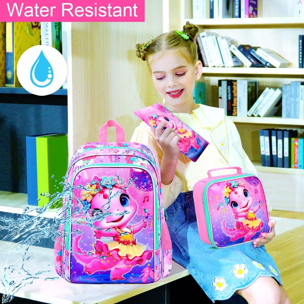 WZLVO 3PCS Kids Backpack for Girls, Unicorn Dinosaur Animal Prechool Elementary Kindergarten School Bookbag with Lunch Box