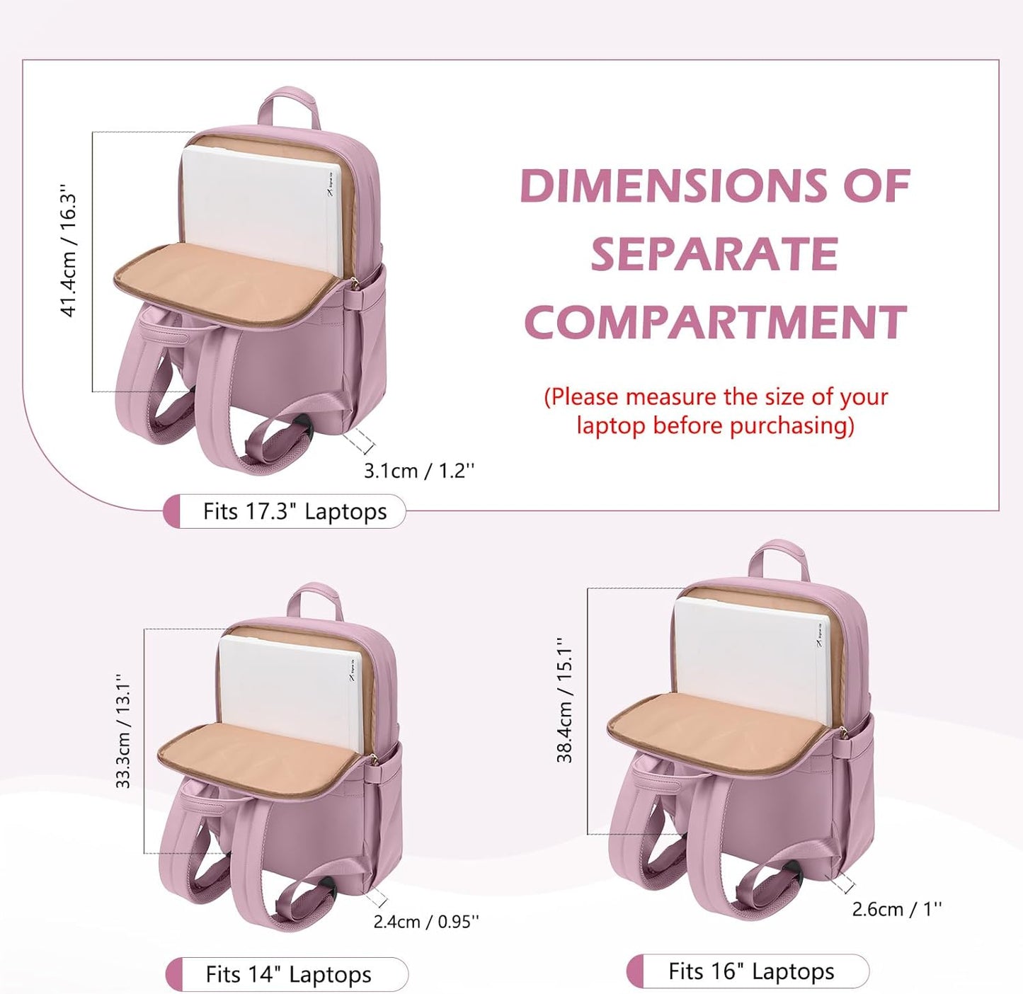 Slim Laptop Backpack for Women, Lightweight Business Backpack for Women Computer Bag Purse for Commuting, Fit 17.3 Inch, Pink Purple