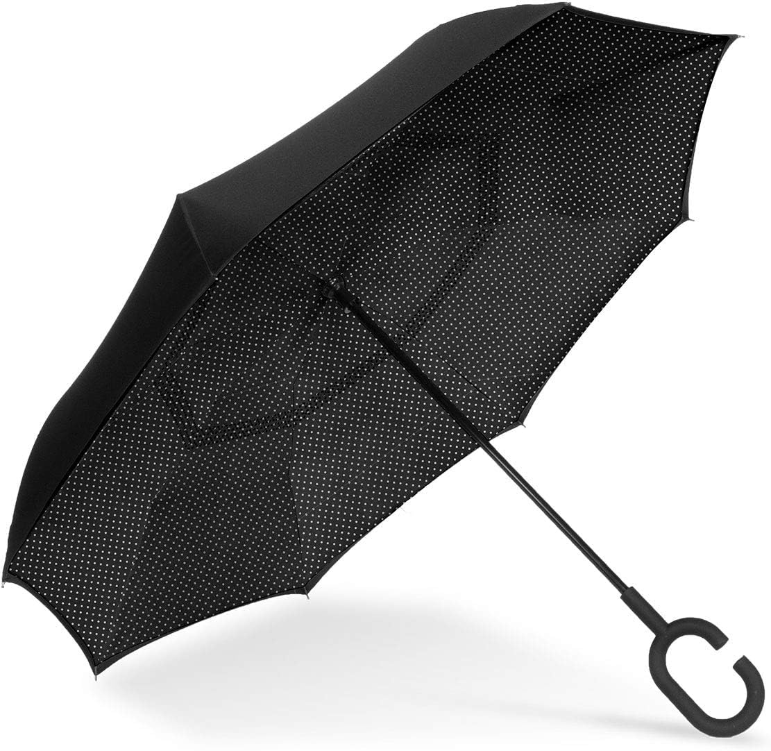 ShedRain Unbelievabrella Inverted, Upside Down, Windproof & Rainproof Car Umbrella - Hands Free C-Shape Handle - Heavy Duty, Double Layer Reverse Canopy Protects Men & Women Outdoors from Wind & Rain