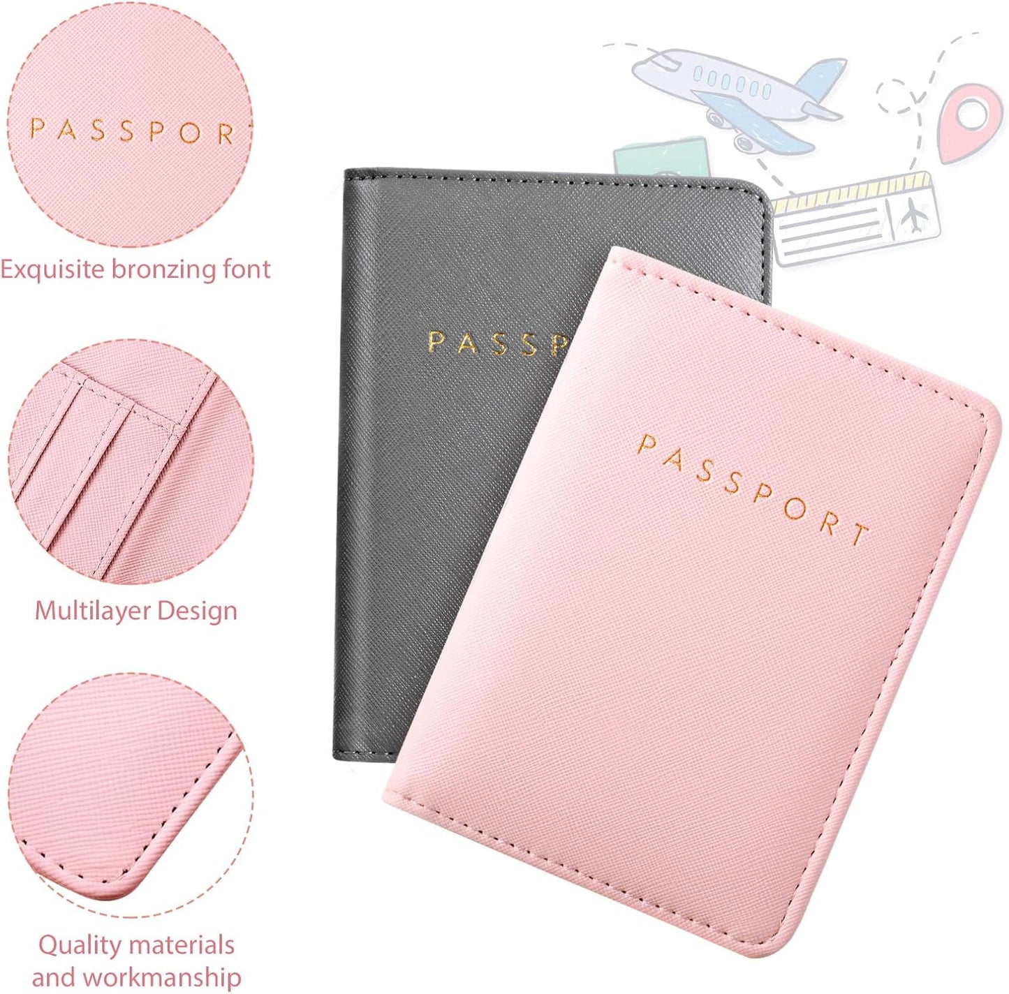 Frienda 2 Pieces Bridal Passport Covers Holder Waterproof Leather Holder Covers Travel Wallet Passport Case for Women and Men
