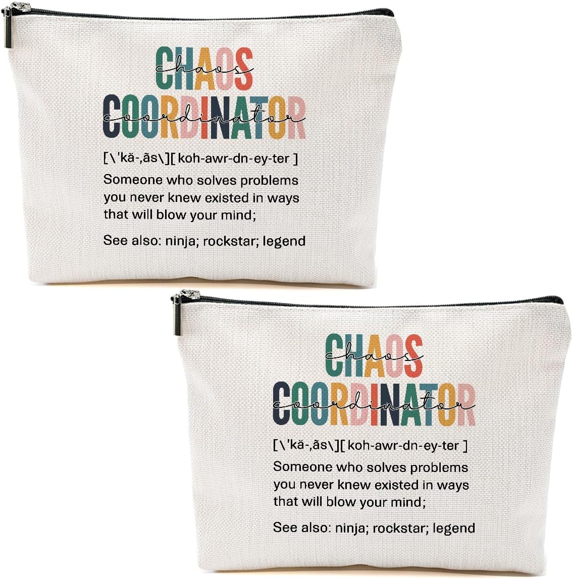 2pcs Chaos Coordinator Makeup Bag Chaos Coordinator Gifts for Women Cosmetic Bag, Thank You Supervisor Gifts for Women Her Moms Manager Colleagues Retirement Boss Gift, Zipper Pouch