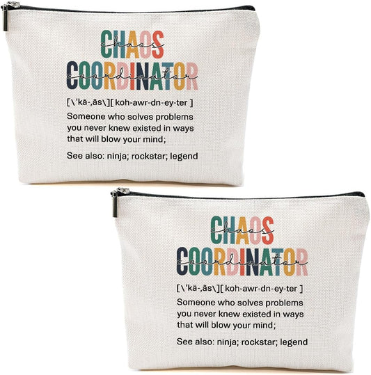 2pcs Chaos Coordinator Makeup Bag Chaos Coordinator Gifts for Women Cosmetic Bag, Thank You Supervisor Gifts for Women Her Moms Manager Colleagues Retirement Boss Gift, Zipper Pouch