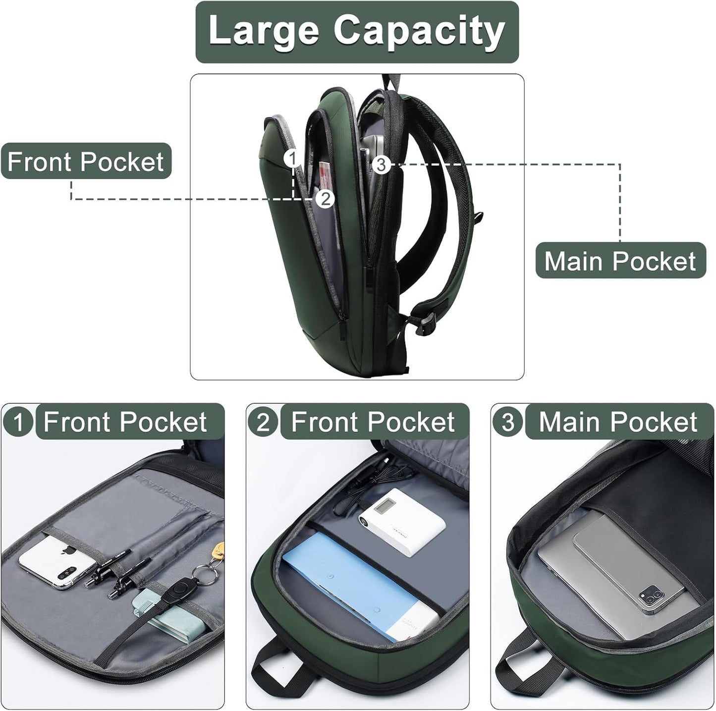 Business Backpack 17 Inch Slim Expandable Waterproof Travel Laptop Backpacks with USB Charger Port
