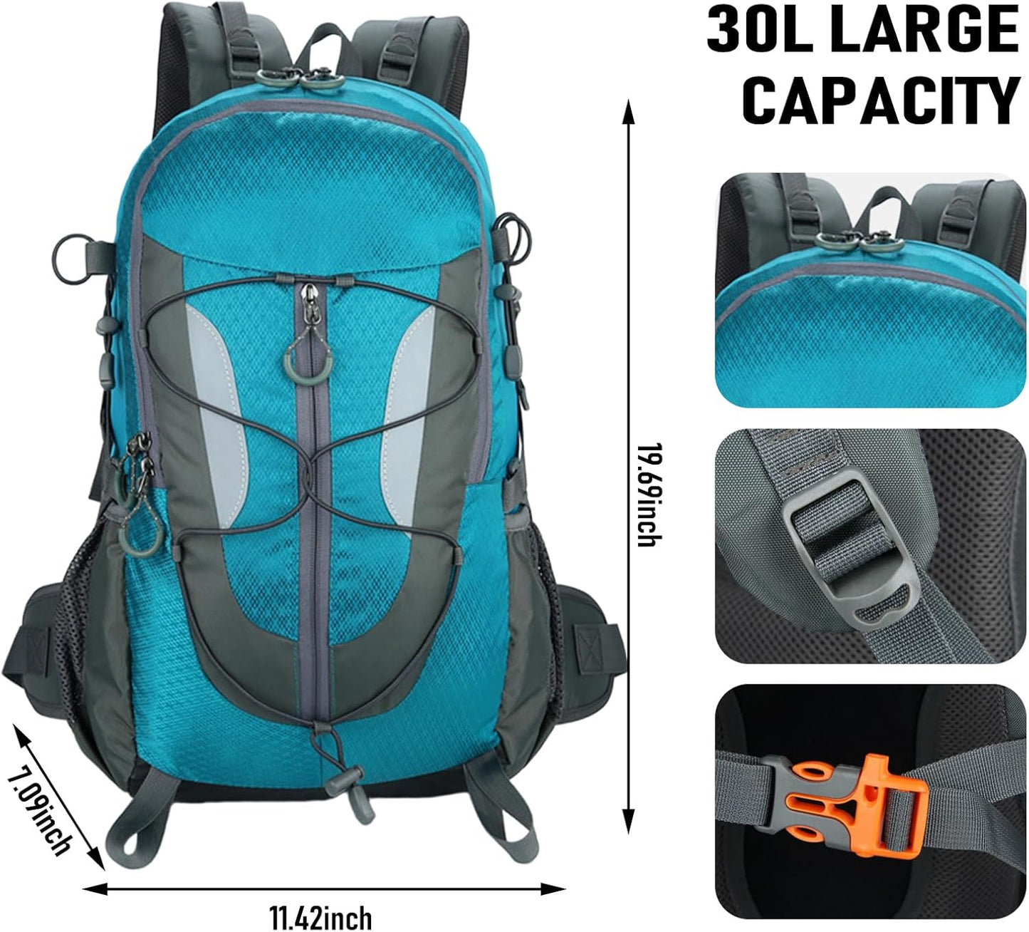 30L Hiking Backpack, Waterproof Outdoor Bag, Travel Camping Men'S And Women'S Sports Backpack (Blue)