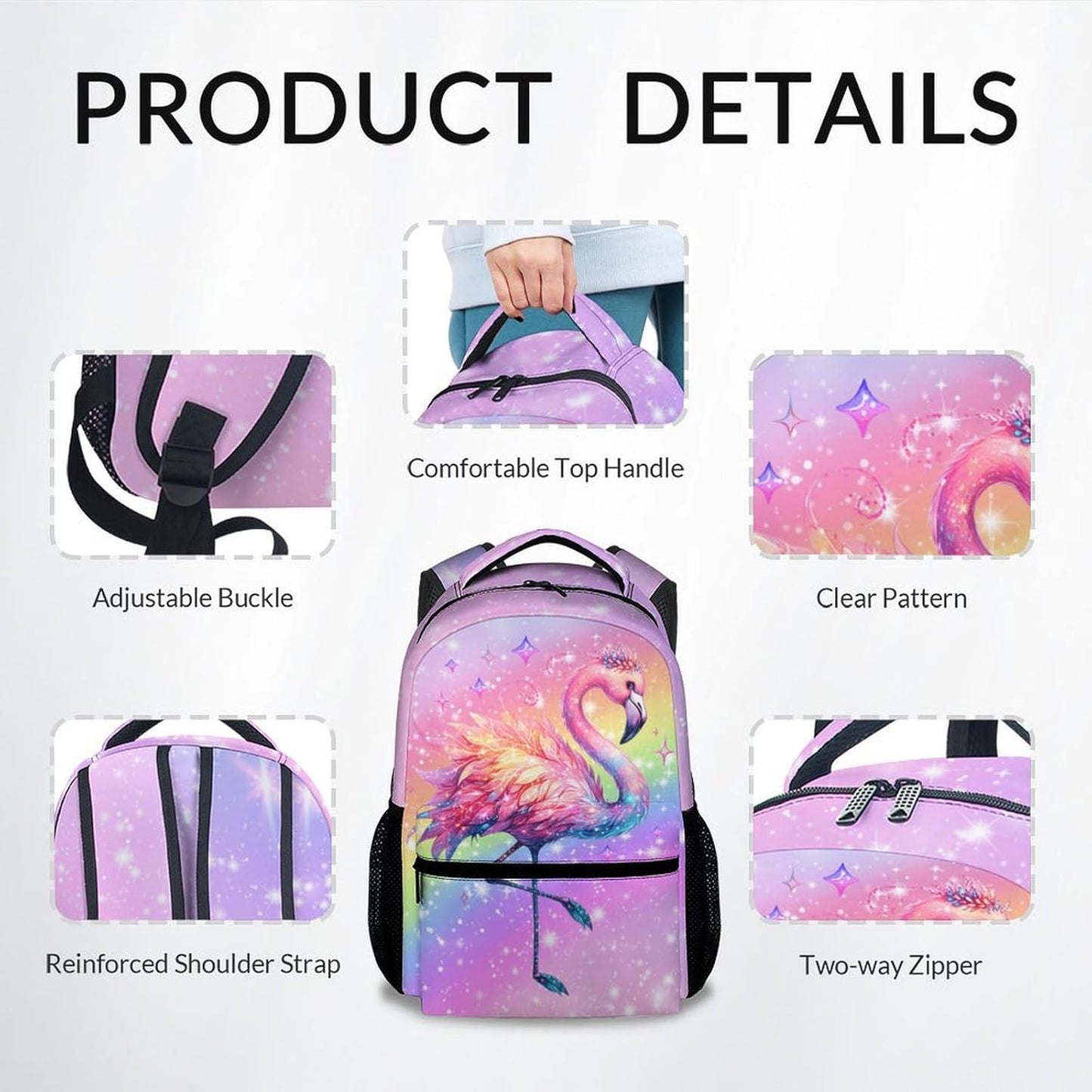Kids Backpack, Flamingo Backpacks for Girls, 17" Bookbag for Preschool Kindergarte Elementary, Cute Rainbow School Bag for Toddler