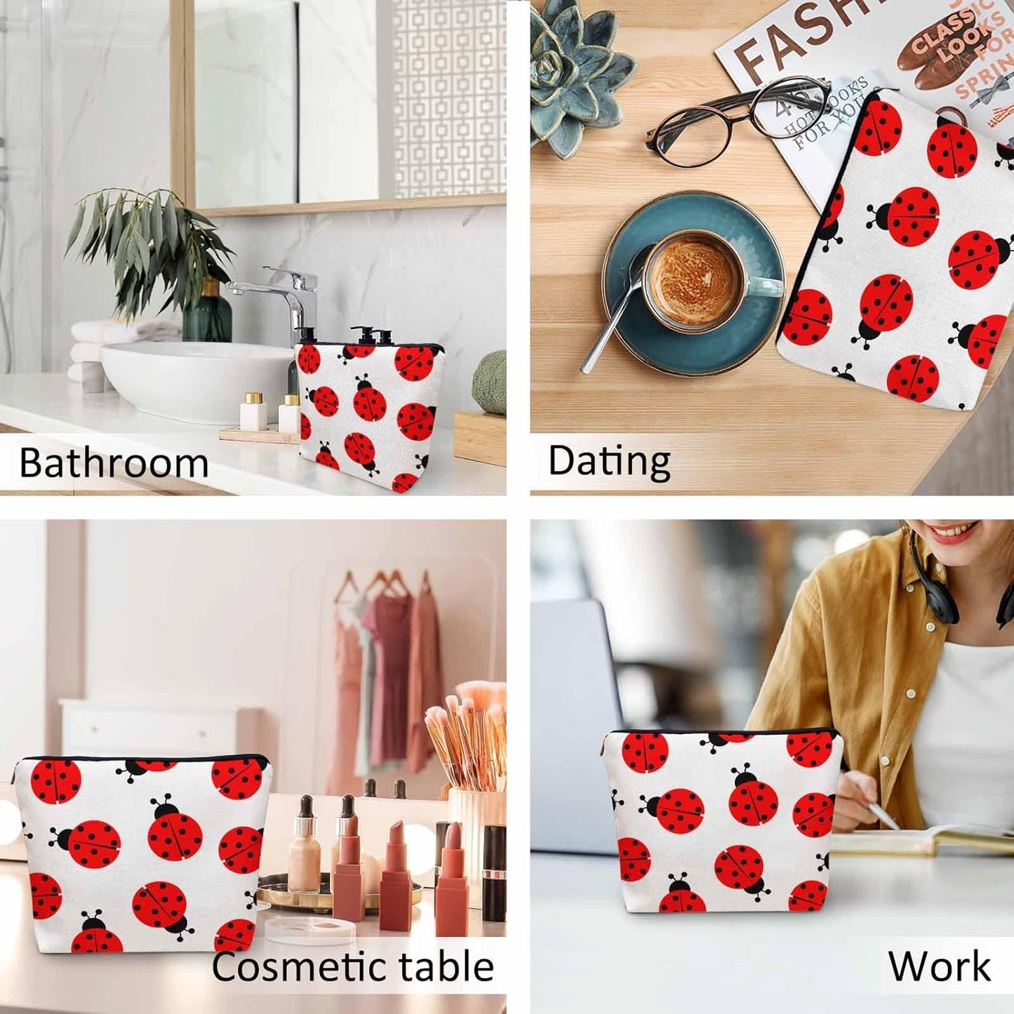 Ladybug Cosmetic Bags For Women, Nature Animal Ladybug Roomy Makeup Bag Toiletry Bag Accessories Organizer Storage Bags Makeup Pouch For Travel Business Gym Camping Bathroom Red