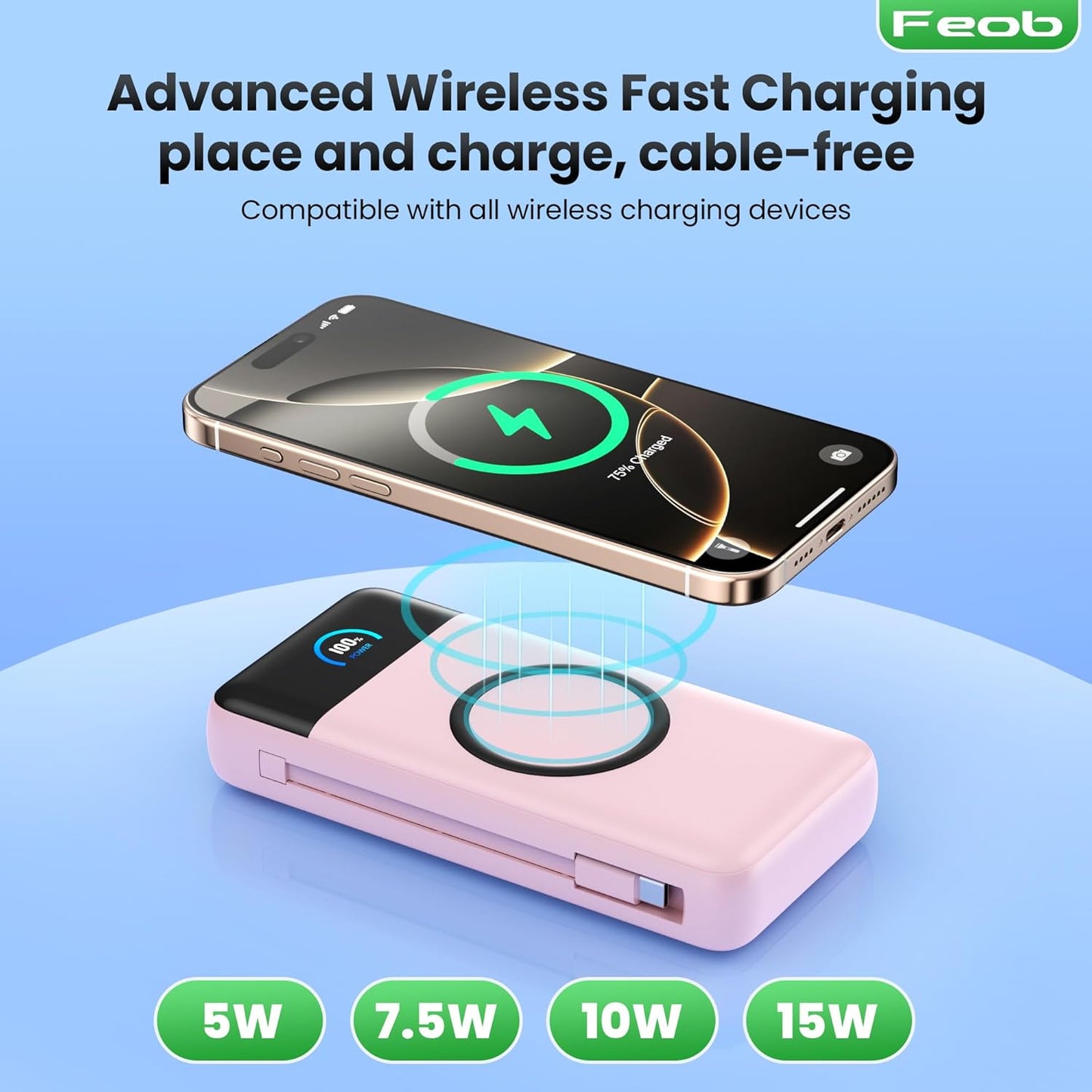 Wireless Portable Charger 40800mAh with Built-in Cables, 15W Wireless Charging USB C Power Bank, 25W PD QC 4.0 5 Outputs Travel Essential Battery Pack for iPhone 17/16/15/14/13, Samsung, Android etc