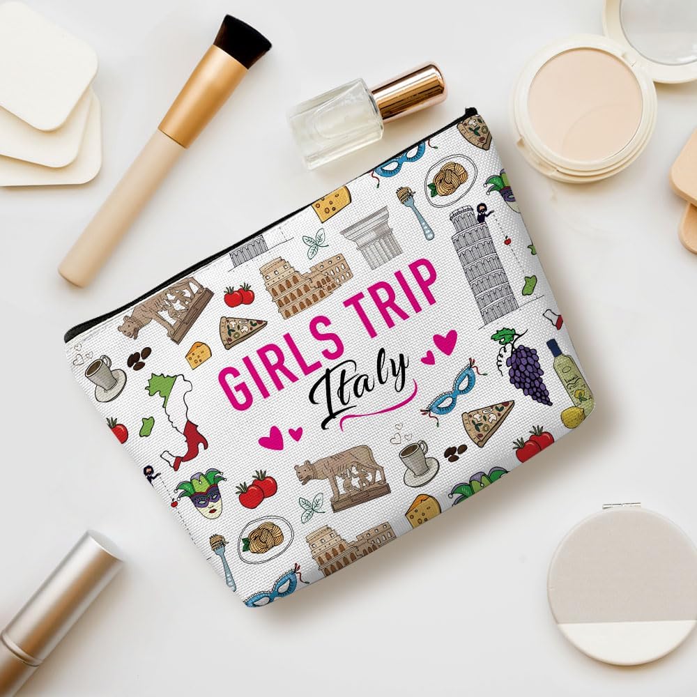 Italian Gifts Makeup Bag, Italy Souvenir Italy Lovers Gift Travel Vacation Cosmetic Bag for Women Bestie Sister Mom Girls Trip Weekend Birthday Christmas Bachelorette Party Friendship Gifts