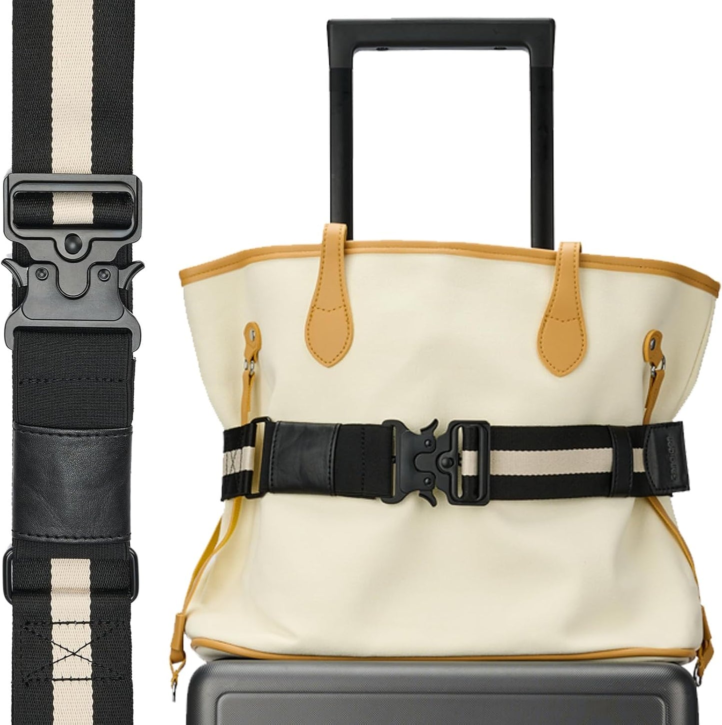 Travel Belt for Luggage, Adjustable Luggage Straps, Add a Bag Luggage Strap for Carry On Bag, Personalized Travel Accessories for Women & Men (Black & White)