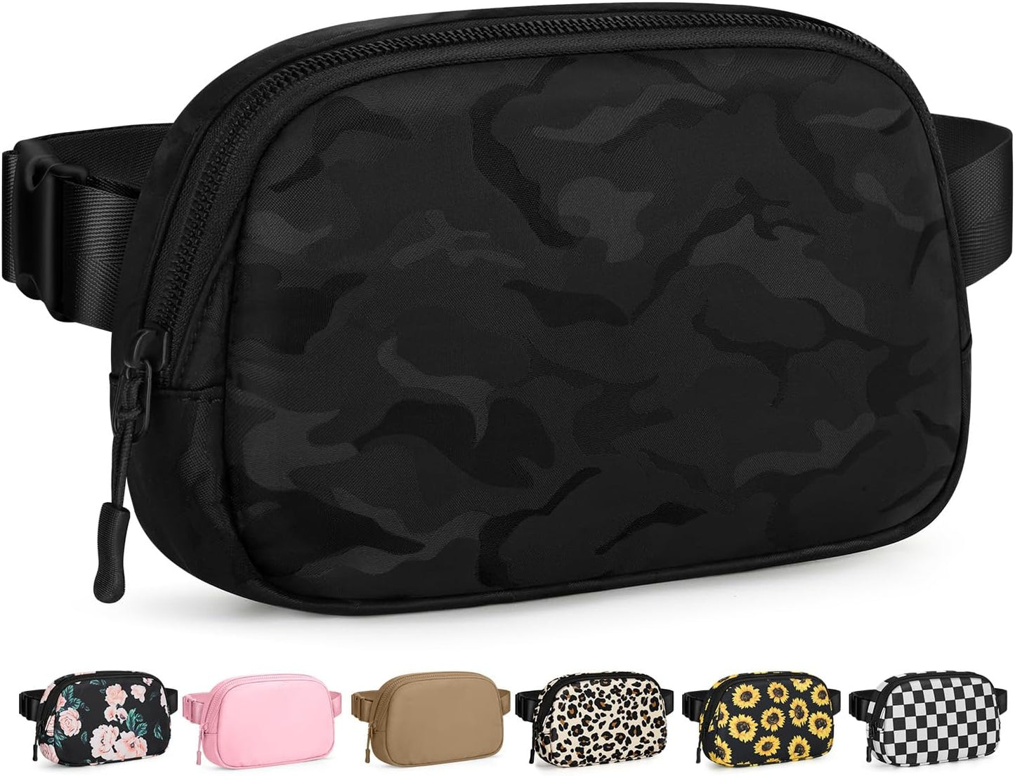 Fanny Packs for Women Cross Body Bag Waterproof Belt Bag with Adjustable Strap and Zipper Back Pocket Small Crossbody Bags Fashion Waist Packs for Workout Travelling(Camo Black)