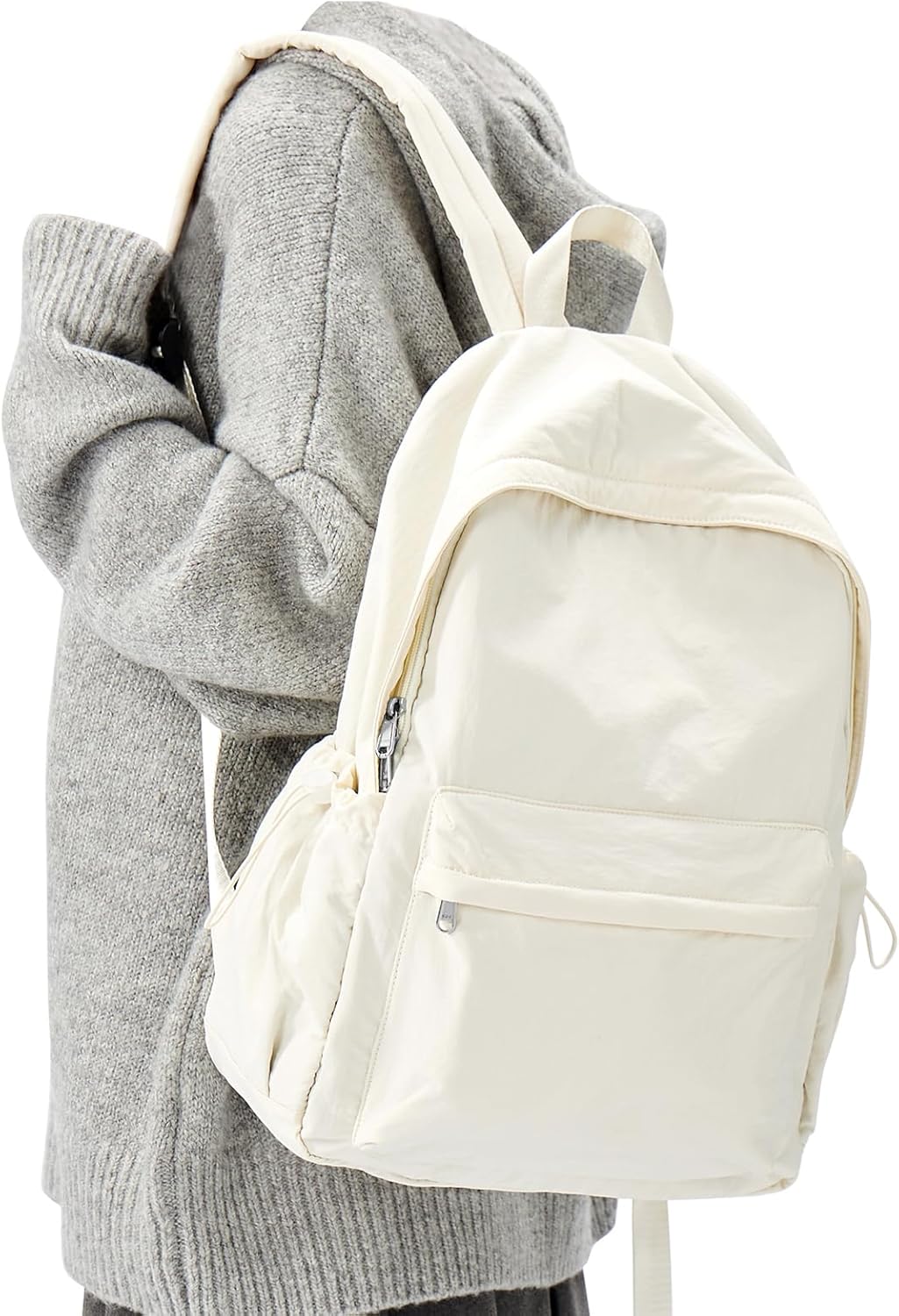 Simple School Backpack For Women Men Aesthetic Medium Backpack Lightweight Casual Daypack College Backpacks Cute Bookbag for Teens Girls Boys Basic Bagpack（Beige）