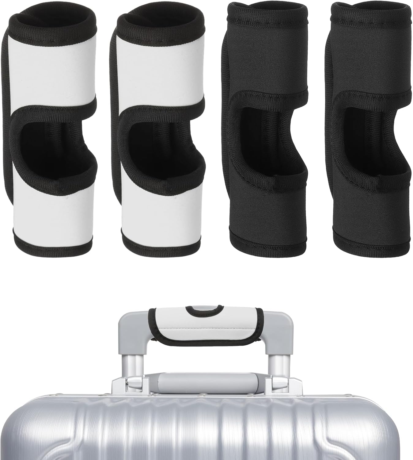 uxcell Luggage Handle Wrap, 4 Pcs Hollow Neoprene Handbag Grip Cover Protector Luggage Identifiers Suitcase Handle Wraps for Luggage Suitcase Travel Bags, White/Black