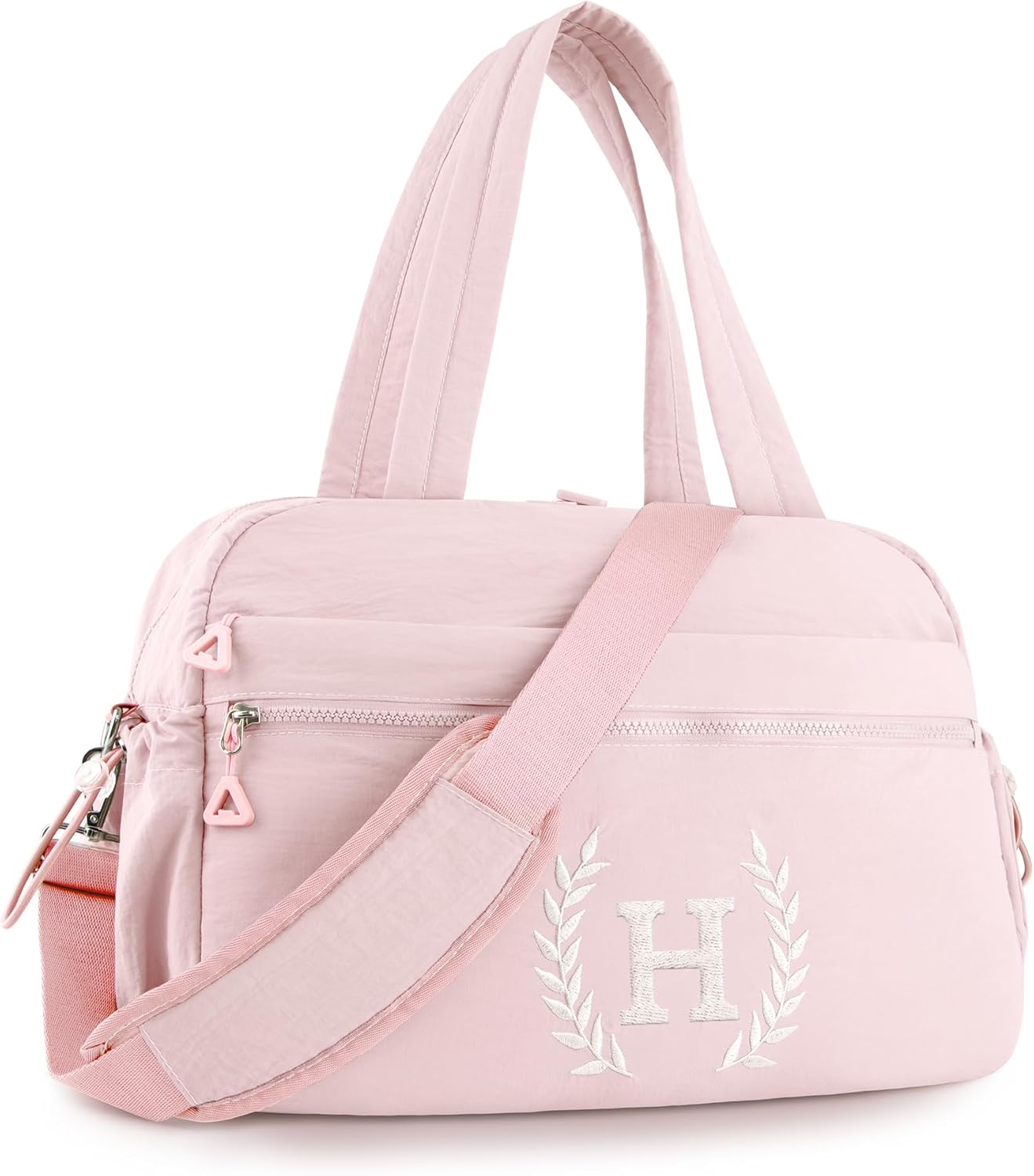 Gift for Women, Kid & Friend, Initial Girls Duffle Bag, Monogrammed Personalized Overnight Weekender, Birthday Gifts for Teen, Mom, Daughter, Grandmother, Dad (Pink, H)