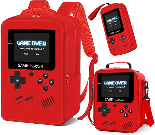 School Backpack for Boys,3pcs Gamer Boys Backpack with Lunch Box Set for Kids Children Teens Elementary Middle School,17" Large Capacity Student Bookbag & Multifunctional Video Game Travel Bag