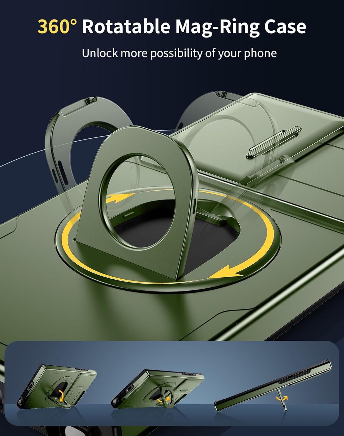 for Samsung Galaxy S23 Ultra Case Magnetic Compatible with MagSafe Wireless Charging,with Screen Protector,Built-in Stand Ring+Camera Cover Anti-Scratch Shockproof Heavy Duty Protection Green