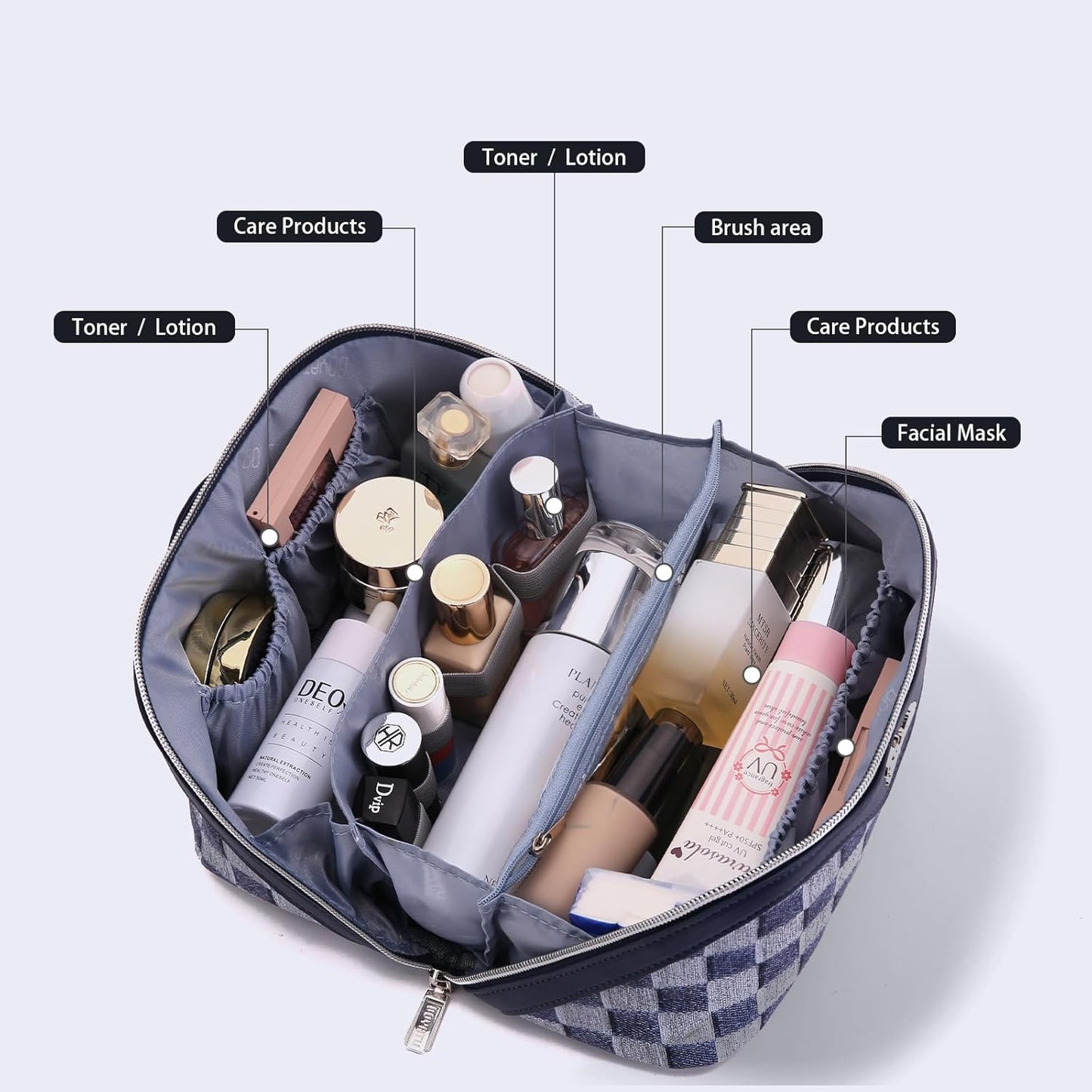 BOYATU Travel Makeup Bag for Women: Large Cosmetic Bag Set of 3 - PU Leather Make up Bag with
