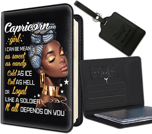 Passport Holder Women Wallet with Luggage Tag, Leather Passport Cover with RFID Blocking, Travel Accessories Multi Card Slot Passport Case for Men，Black Women Inspirational Quotes