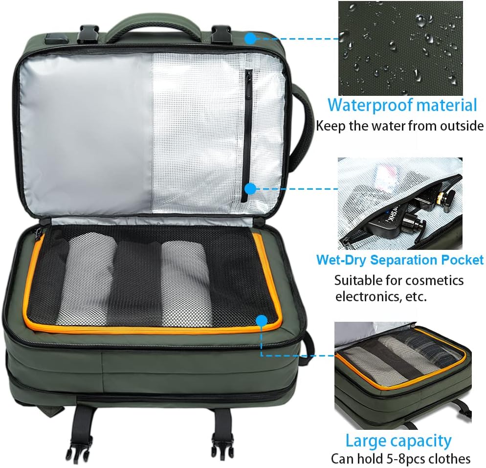 BANGE Carry-on Backpack, 45L Expandable Travel Backpacks,Weekend Backpack Briefcase,Waterproof