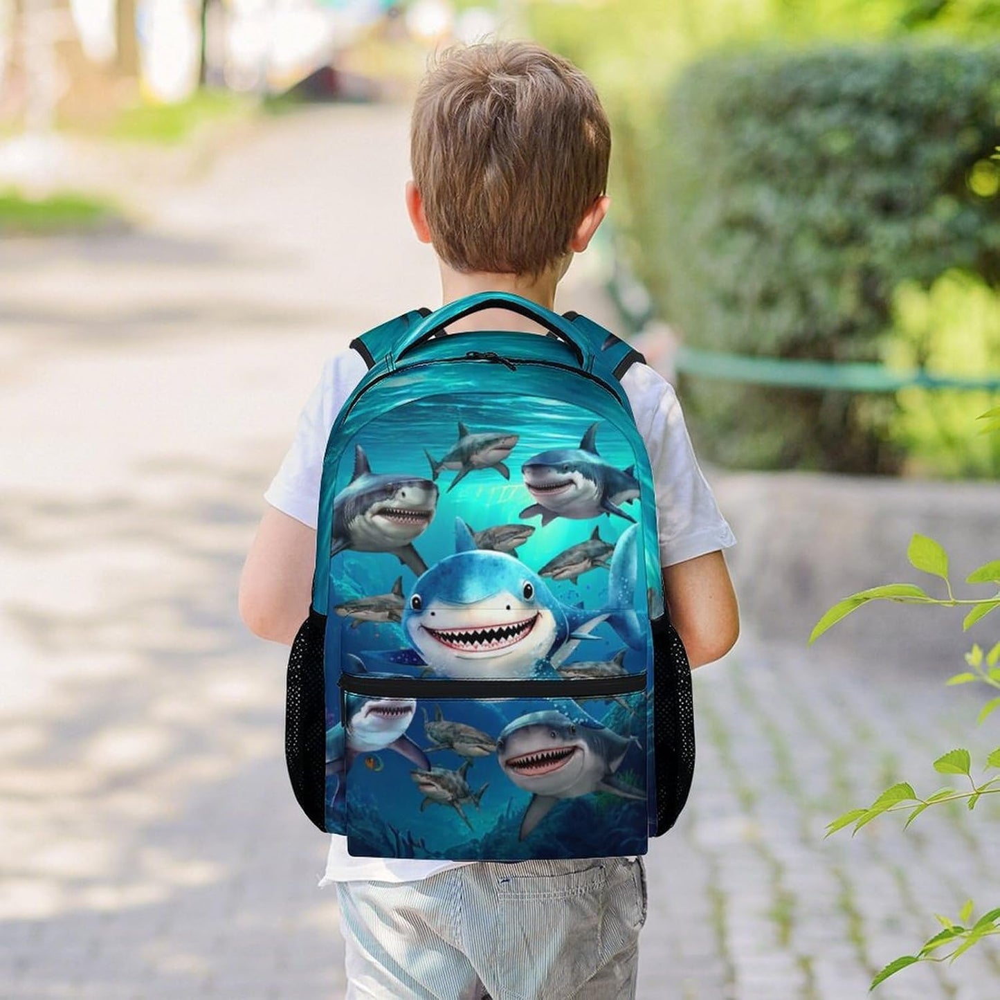 Shark Backpacks for Boys, Large Capacity Backpack for School, Cute Blue Lightweight Bookbag for Kids