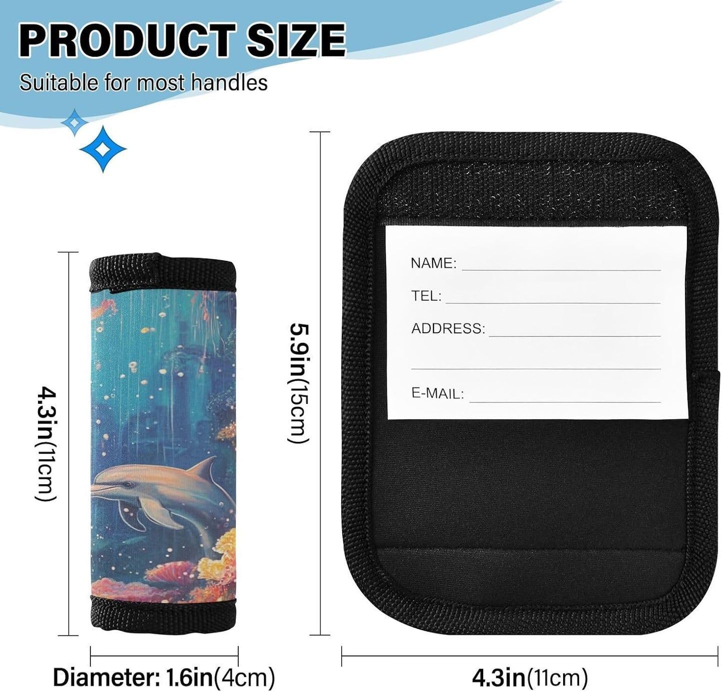Underwater Corals Jellyfish Dolphins 4 Pack Luggage Handle Wraps Covers for Suitcase Identifiers Bag Tags Travel Accessories