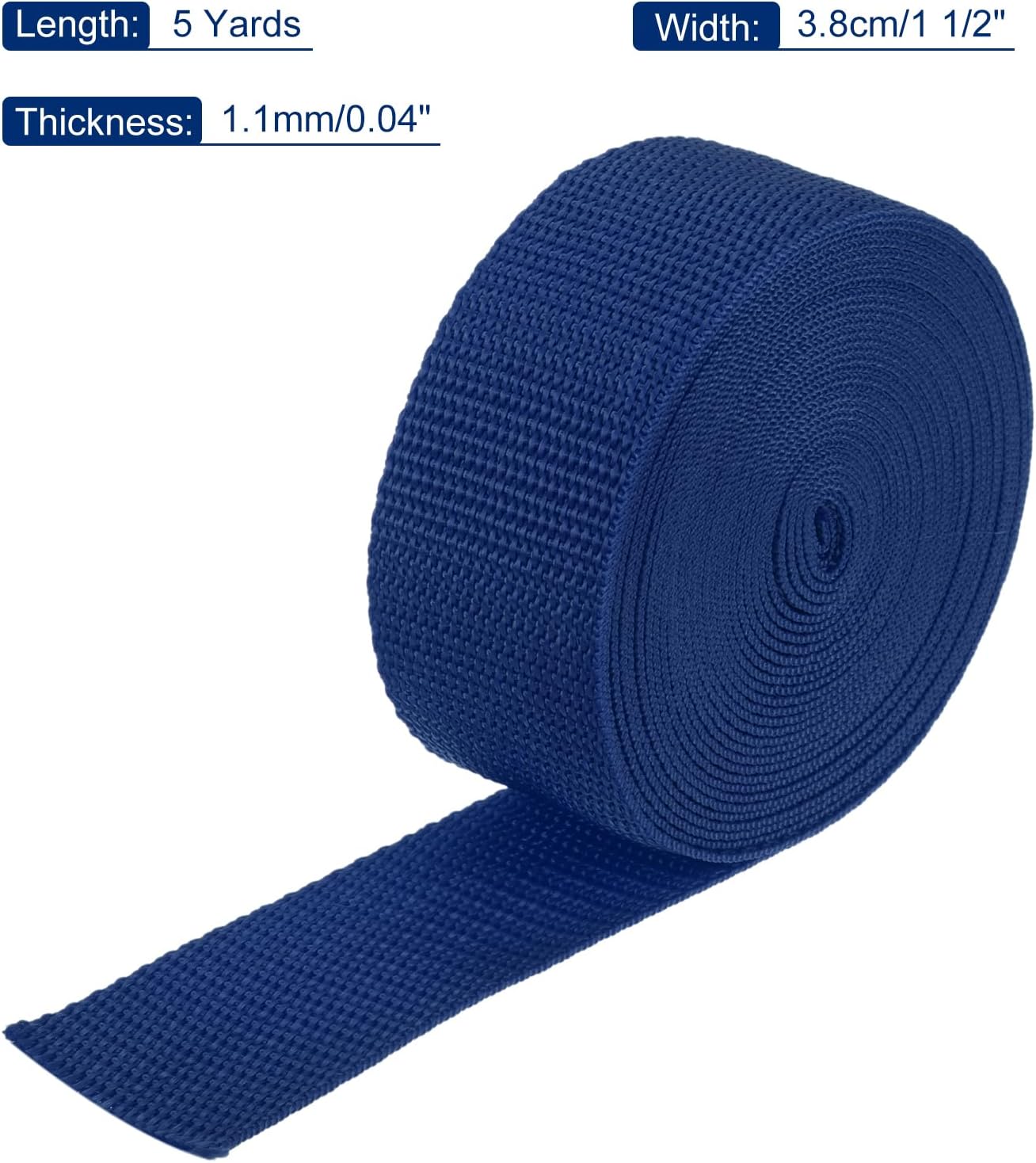 MECCANIXITY Lightweight Polypropylene Webbing Strap 1 1/2" 5 Yard Backpack Strapping Band Navy Blue for Outdoor Luggage Cargo Straps