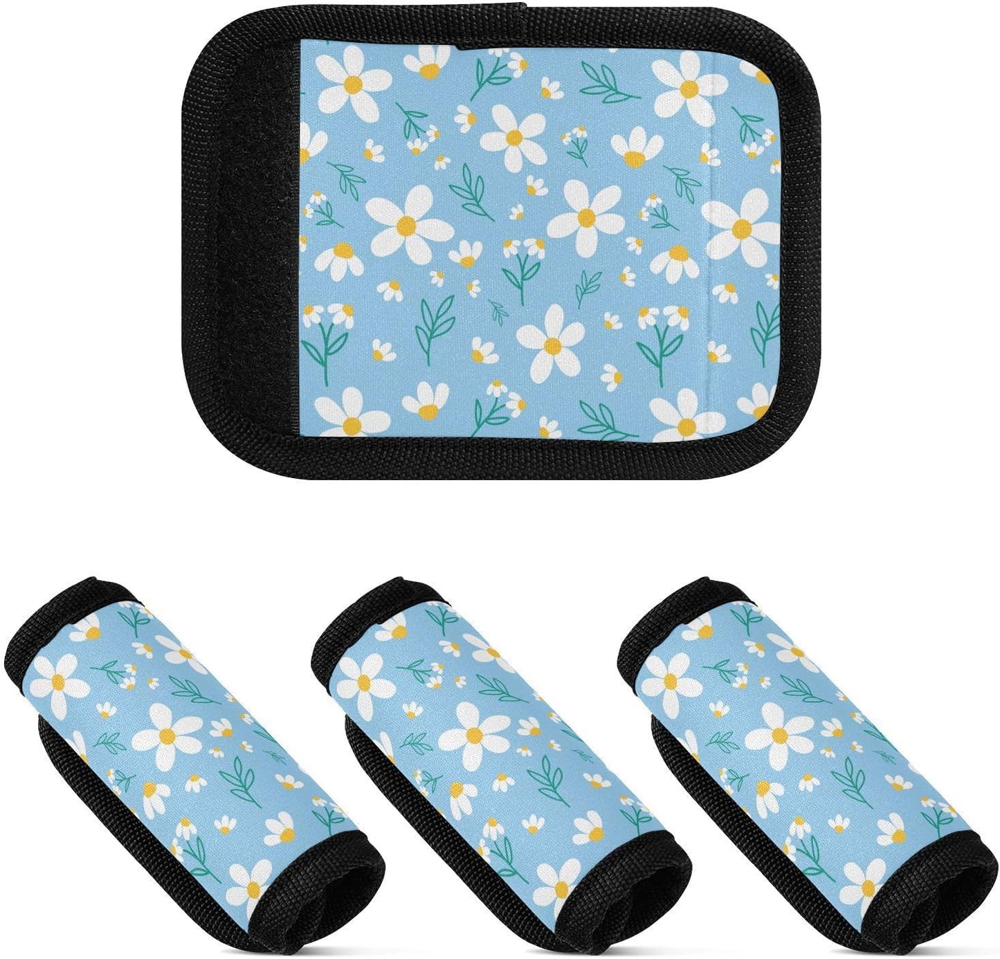 4 PC Luggage Handle Wrap Luggage Handle Covers Tags for Suitcase Bags Travel Luggage Handle Identifier Gripper Cute Flowers Blue