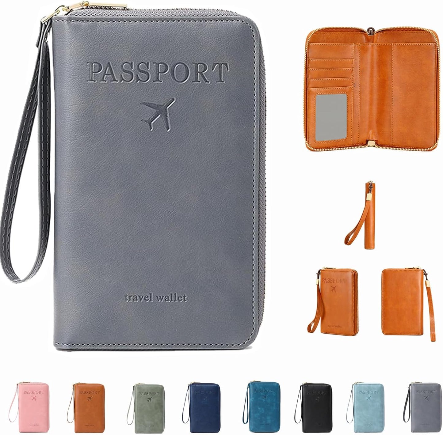 Similarbe RFID Passport Wallet,Similarbe Multi-Functional RFID Passport Wallet,Travel Wallet for Women Men - ID Card Organizer with Anti-Theft,Slim Leather Cover for Credit Cards,Cash (H)