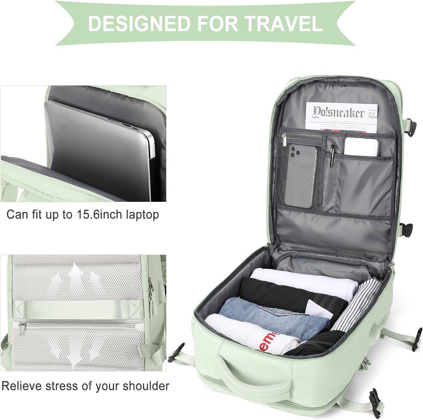 WONHOX Large Travel Backpack Carry on Flight Approved Laptop Work Business Backpack for Women Men Mochila de Viaje