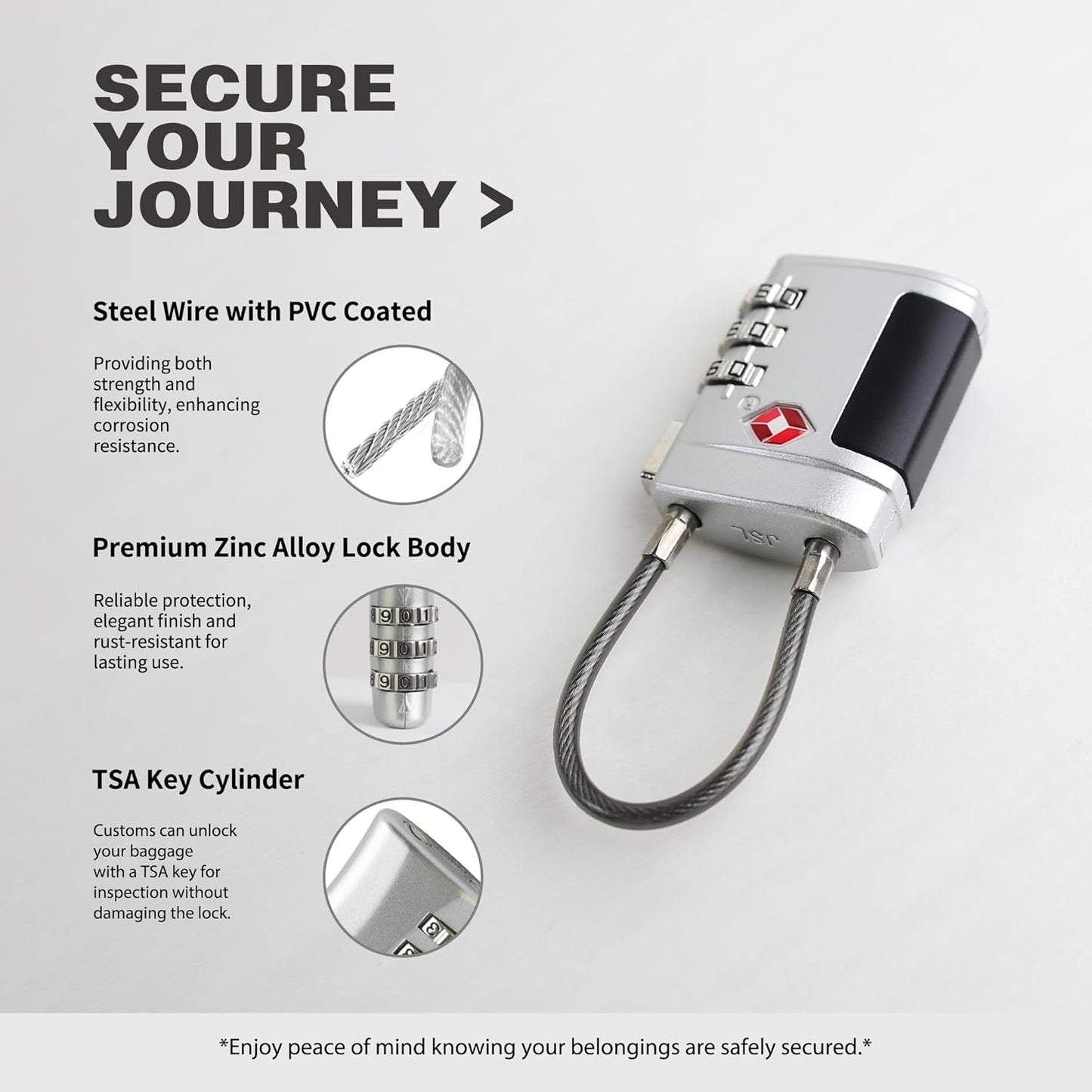 Luggage Locks TSA Approved 2 Pack, Small Combination Padlock, TSA Locks for Luggage, Combo Cabel