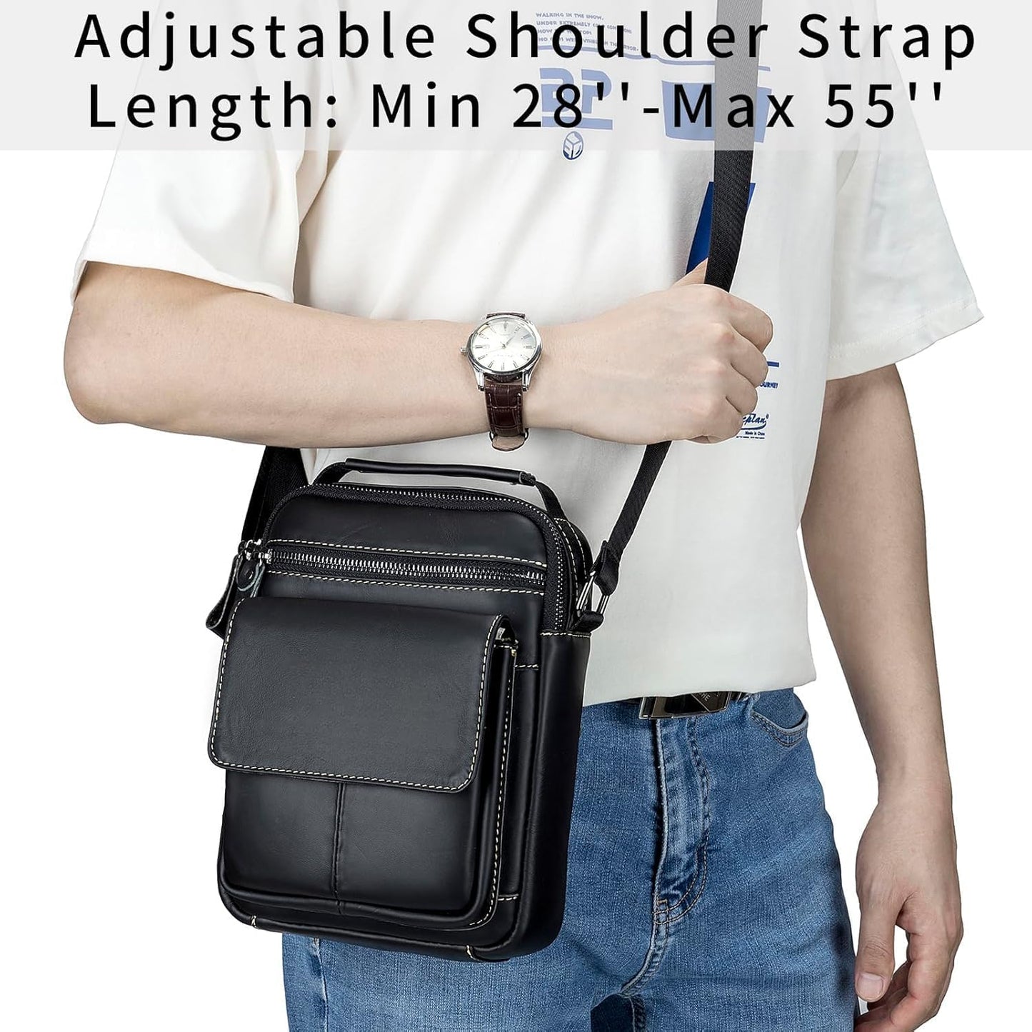 Men’s Genuine Leather Messenger Bag – Small Crossbody Shoulder Purse for Casual & Business