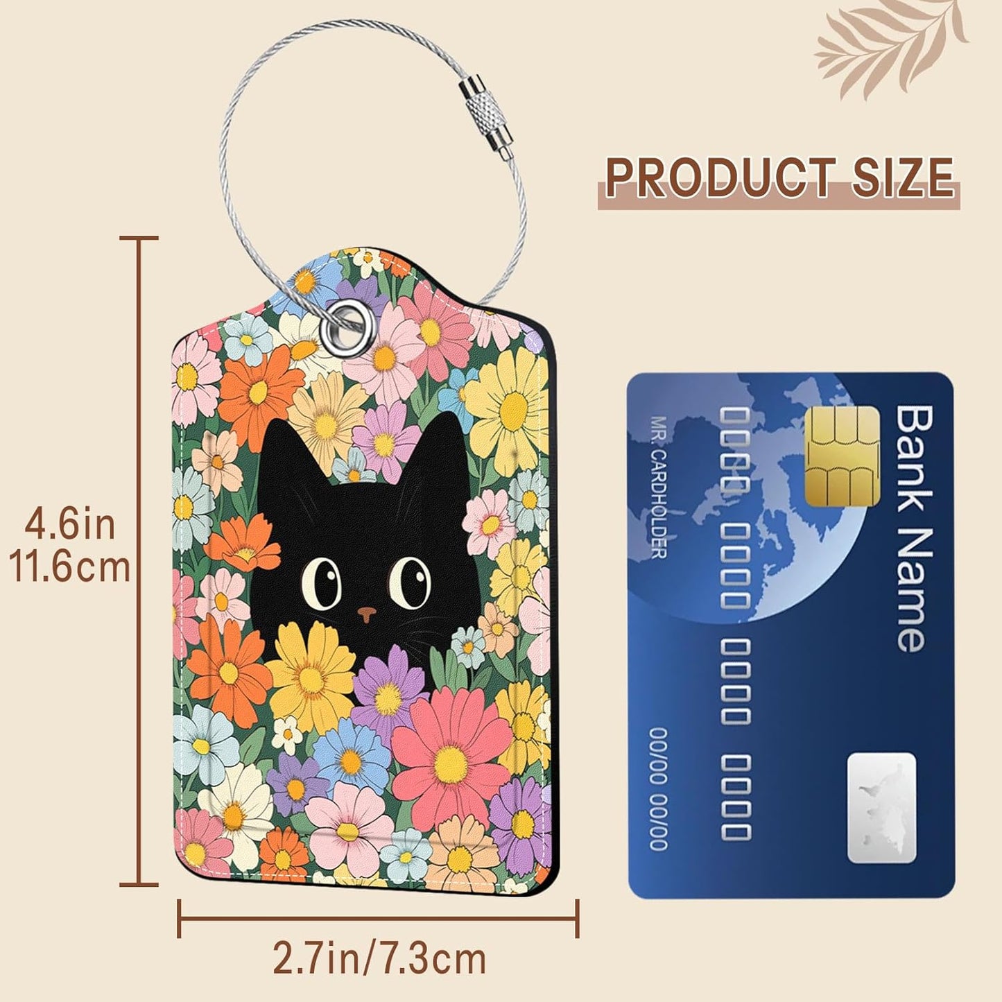 2 Pcs Colorful Cat Luggage Tags for Suitcase, Leather Luggage Tags Cute, Privacy Cover ID Label