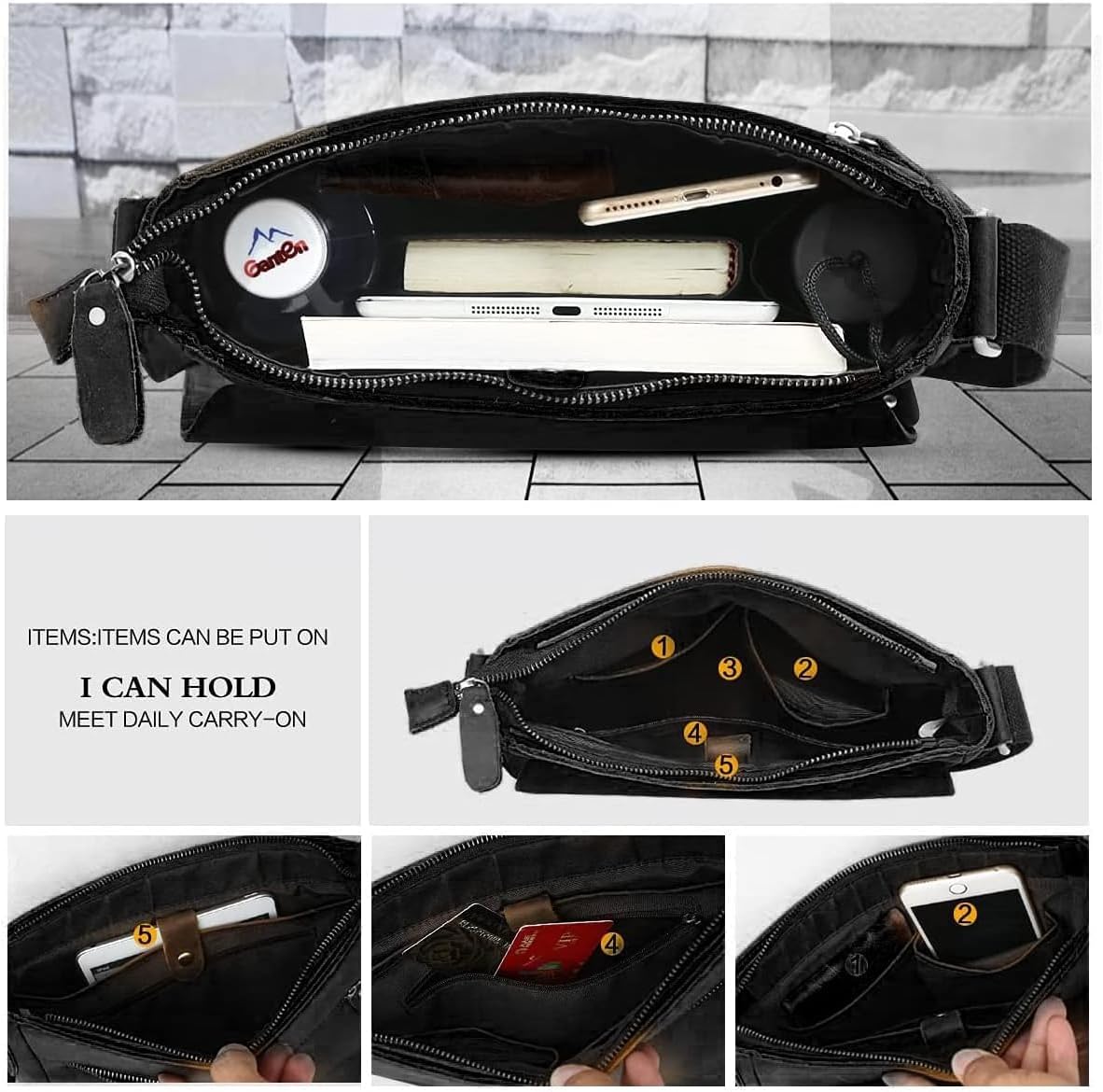 Leathario Crossbody Bag for Men Genuine Leather Small Messenger Shoulder Purse Side Vintage Satchel for Work Travel Daily