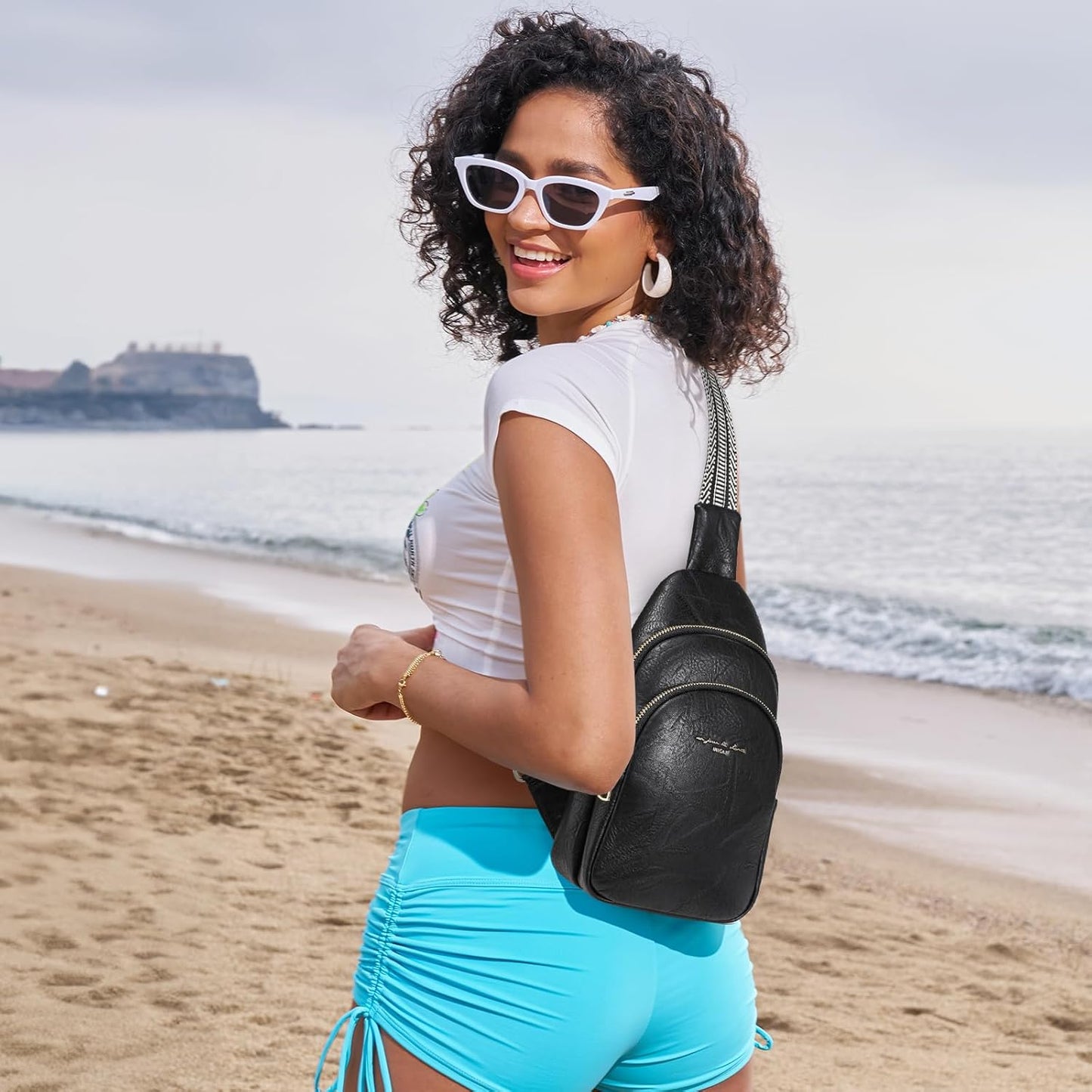 INICAT Crossbody Sling Bags Travel Cross Body Purses Faux Leather Fanny Packs Chest Bag for Women