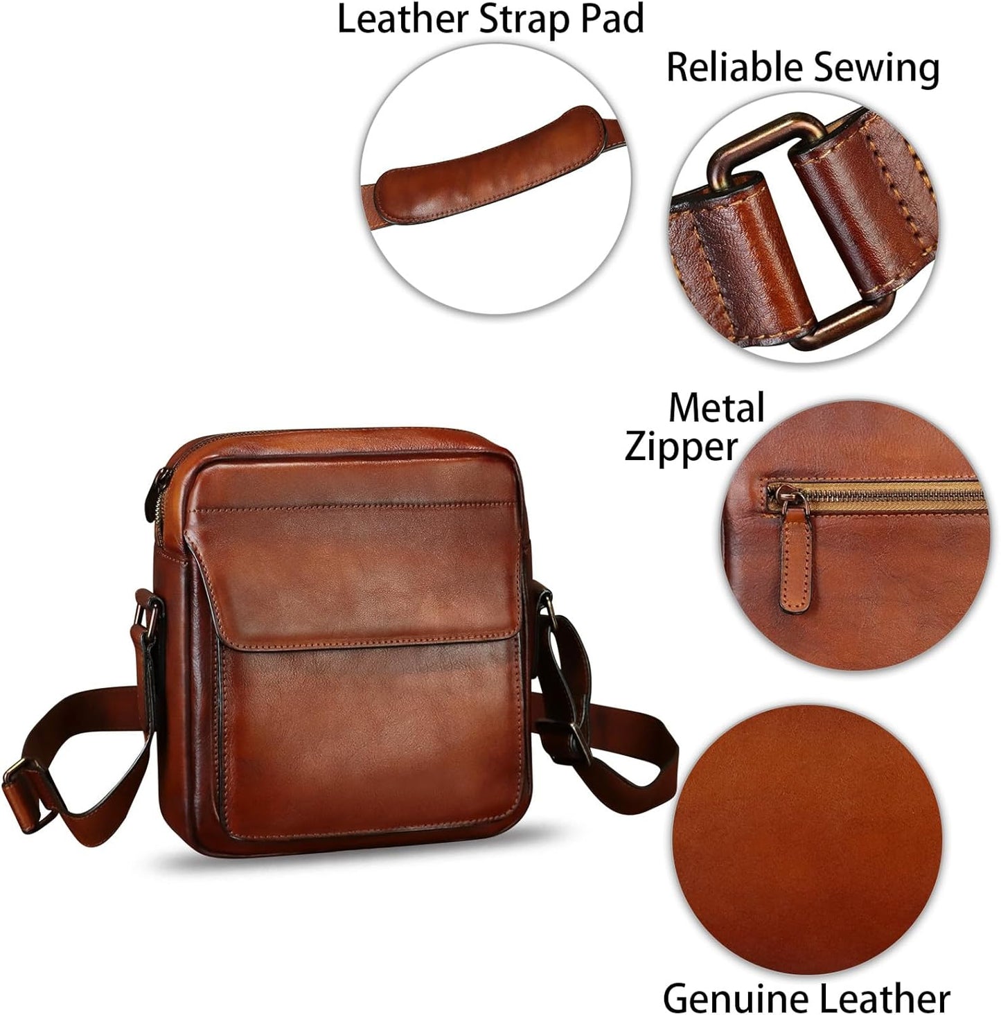 IVTG Genuine Leather Messenger Bag for Men Crossbody Shoulder Bag Satchel Casual Sling Daypack Work Business Daily Purse
