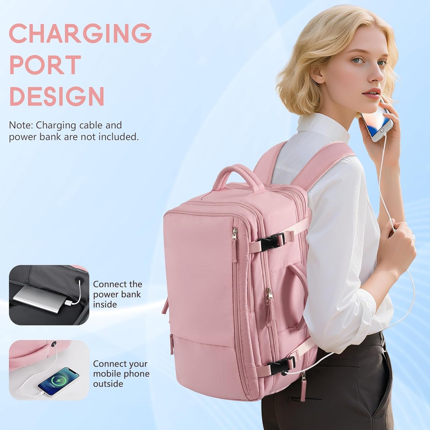 Beraliy Large Travel Backpack for Women, Personal Item Bag Airline Approved, Carry On Luggage, 17