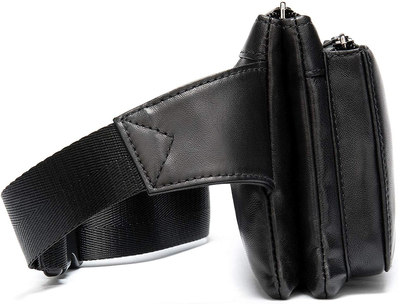 Niucunzh Fanny Packs for Women Lightweight Lambskin Leather Waist Bag Sport Men Belt Purse Hip bags Hands-Free Bumbag Black