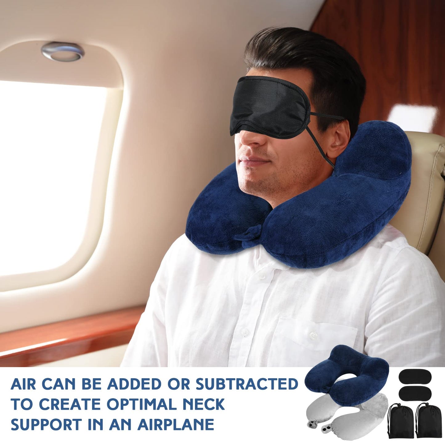 Sintuff 2 Inflatable Neck Pillow Airplane Travel, Light Gray and Dark Blue