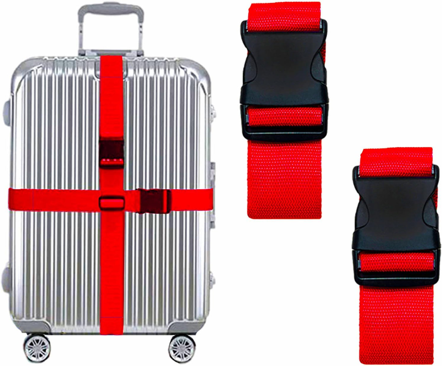 2 Pack Suitcase Belts, Adjustable Luggage Straps, Bright Colors Travel Packing Straps with Quick Release Buckle (Red)