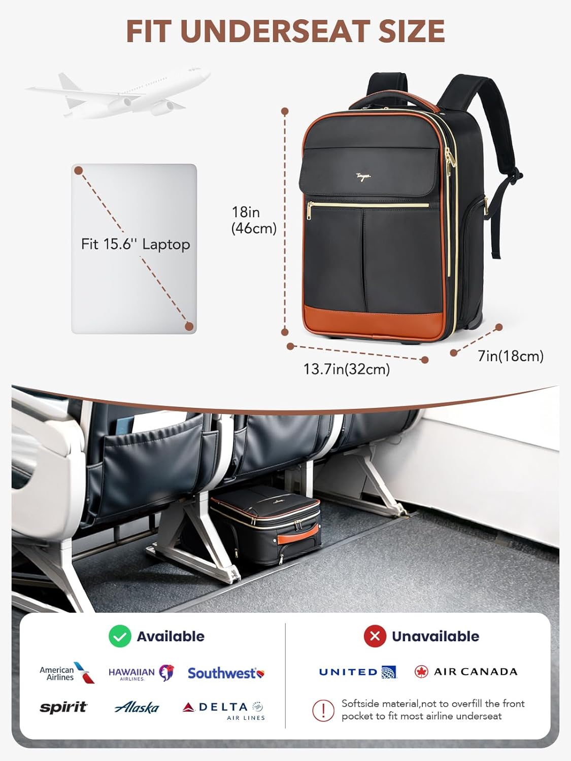 Rolling Backpack for Women, Large Travel Backpack with Wheels Carry on Flight Approved, 17 Inch Laptop Wheeled Roller Bag Suitcase Luggage for Work Bussiness Weekender (Black,L Underseat Size)
