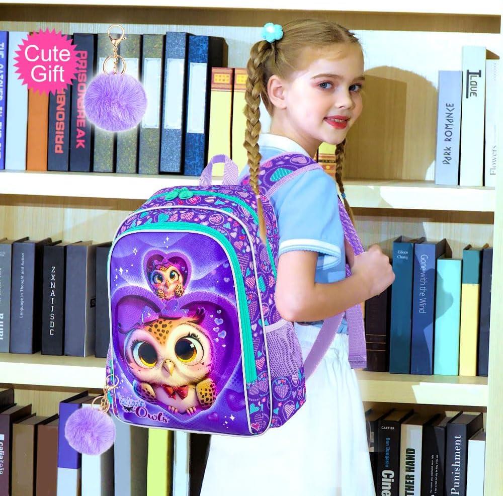 3PCS Girls Backpack, Kids Water Resistant Heart Bookbag Set with Lunch Box, Cute Kids School Bag