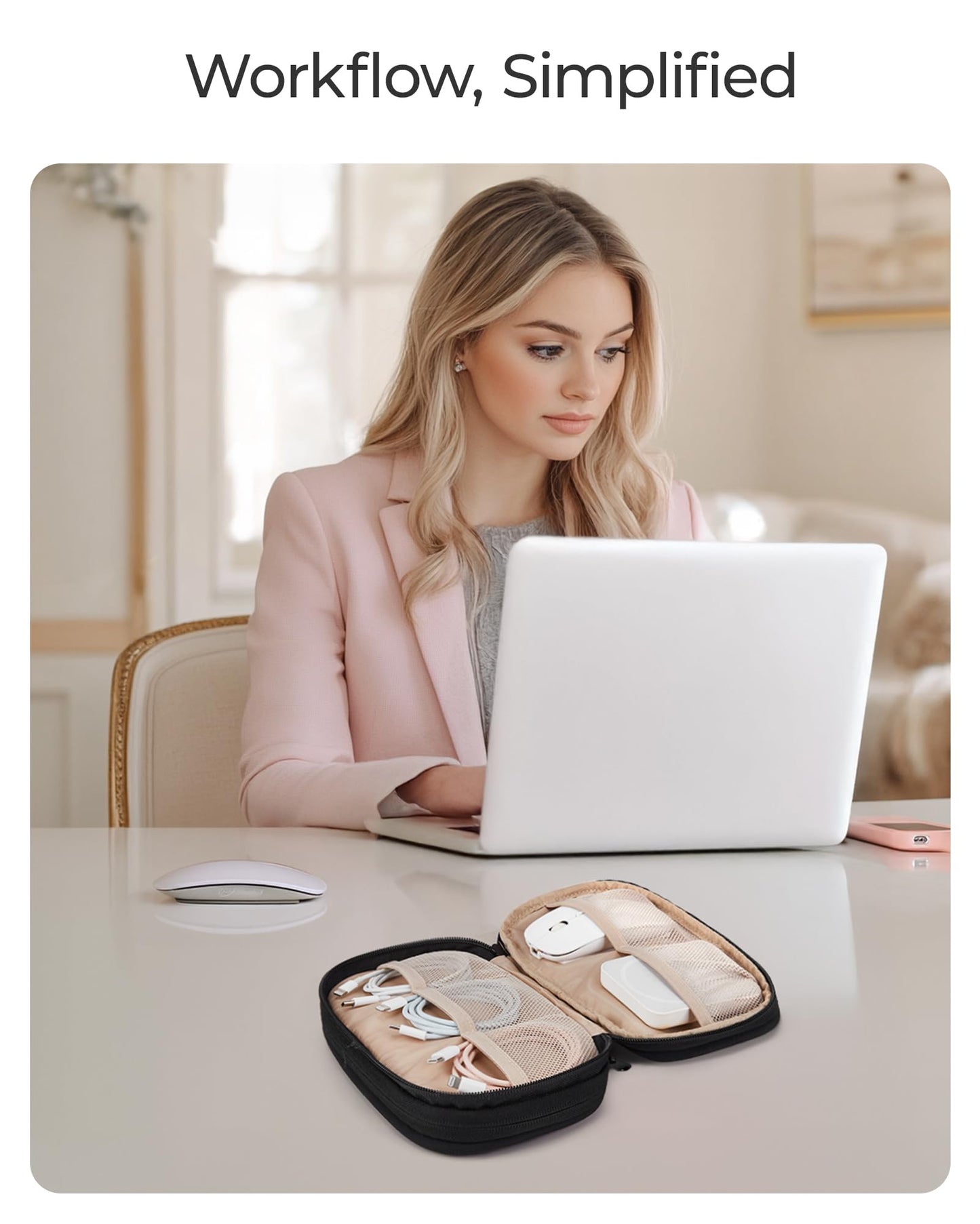 BAGSMART Electronics Organizer Travel Case for Cords Chargers Phones, Beige