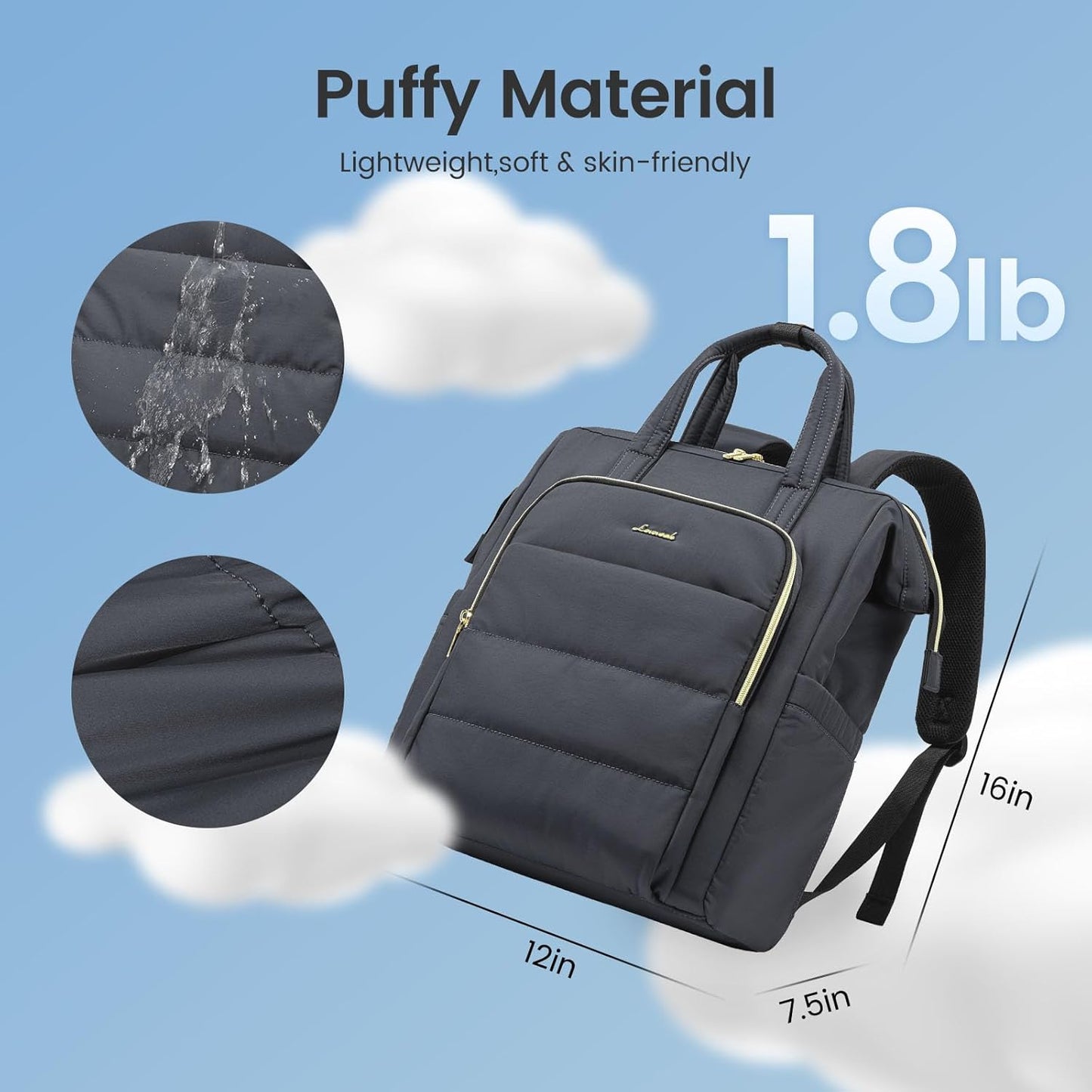 LOVEVOOK Laptop Backpack Women 15.6 inch,Lightweight Puffer Travel Backpack for Women,Quilted Laptop Bag Computer Work Teacher Nurse Backpack,Womens Backpack Purse for College Business,Dark Grey
