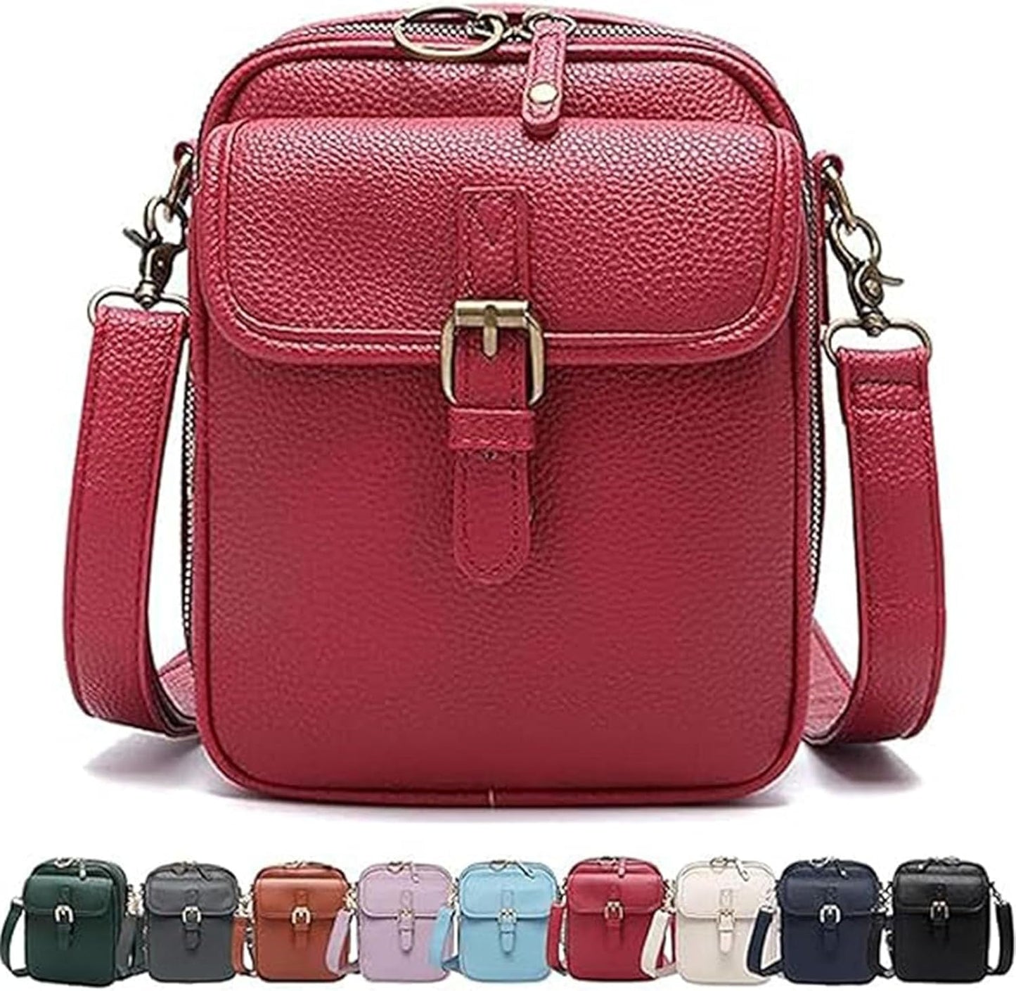 Leather Crossbody Bag for Women,Anti-Theft Messenger Bag with Large Capacity,Built-in Purse Card