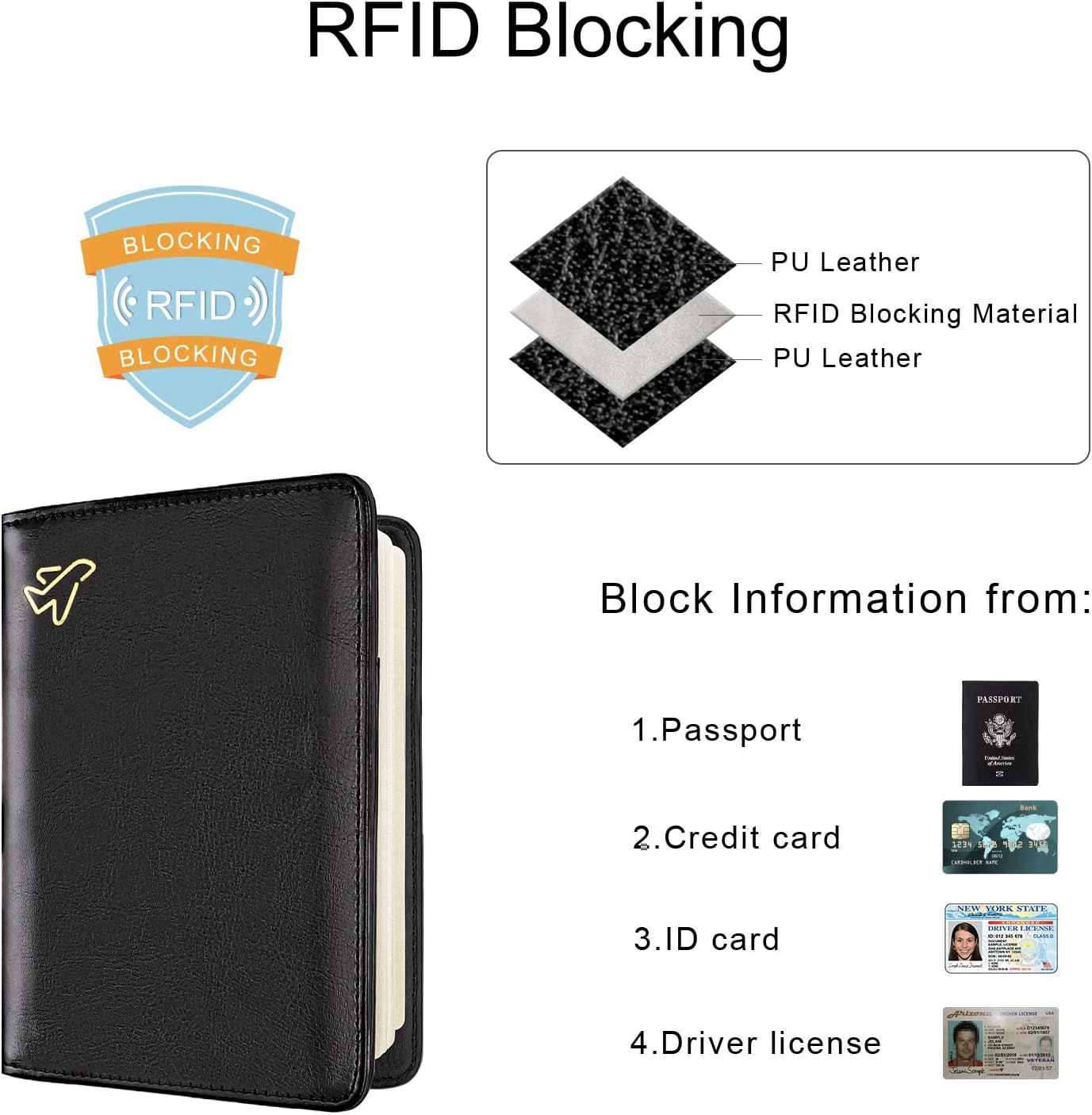 WALNEW Passport Holder for Travel, RFID Passport Cover Wallet for Women Men, PU Leather Passport Book Card Holder Case with Pen, Travelling Essentials for Flying