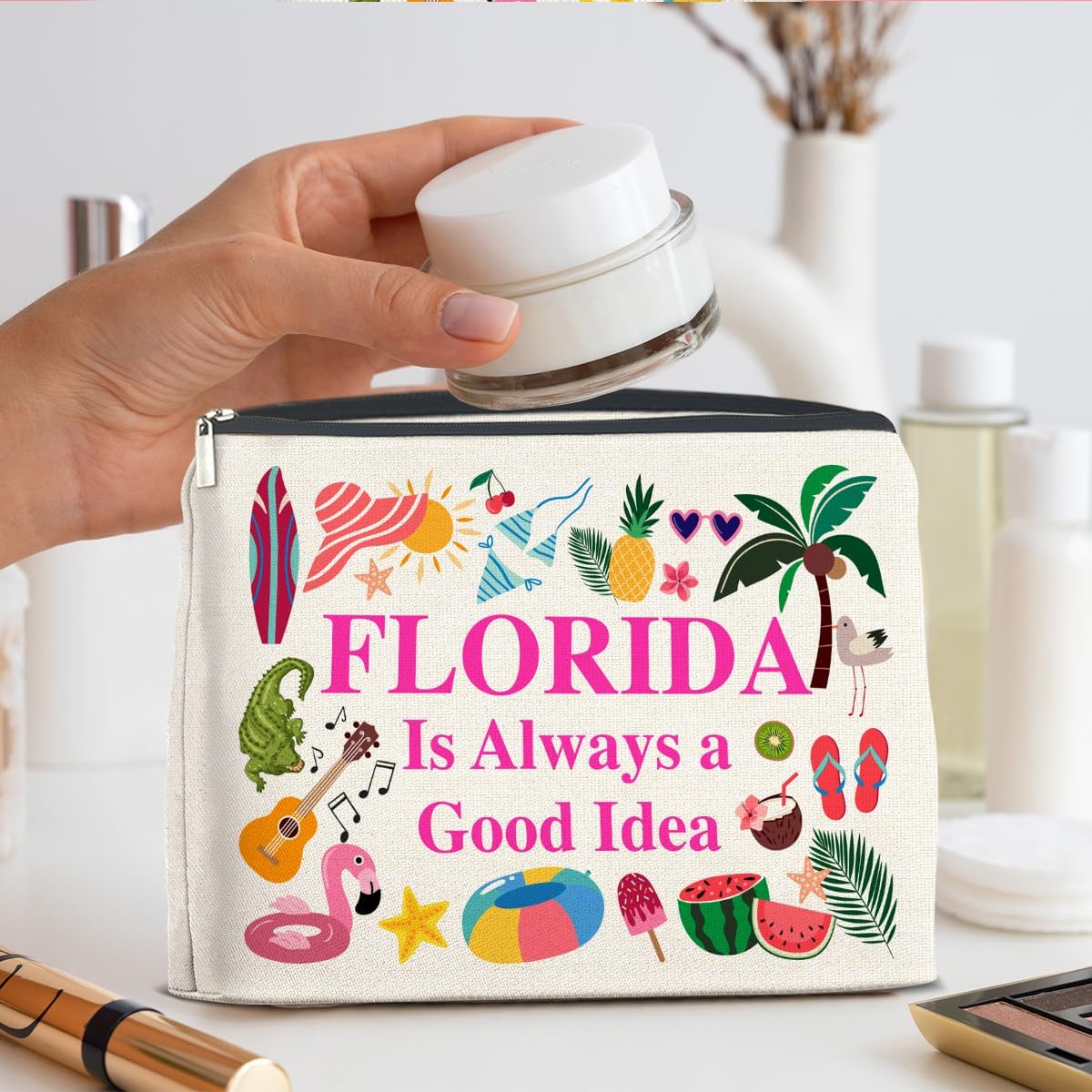 Florida Travel Cosmetic Bag, Multicolor, Waterproof Polyester, Zipper Closure, Adult Women's Travel