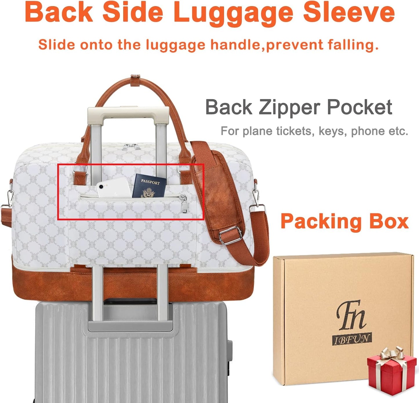IBFUN Weekender Bags for Women, 21" Weekender Travel Bag, Travel Duffle Bag with Shoe Compartment