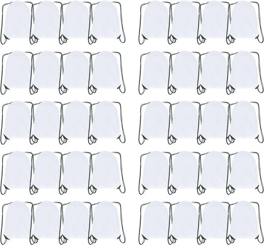 Drawstring Backpack Bulk 40 Packs Draw String Bags for Gym Sports Trip Pedestrianism Cinch Sack DIY for Women Men (white)