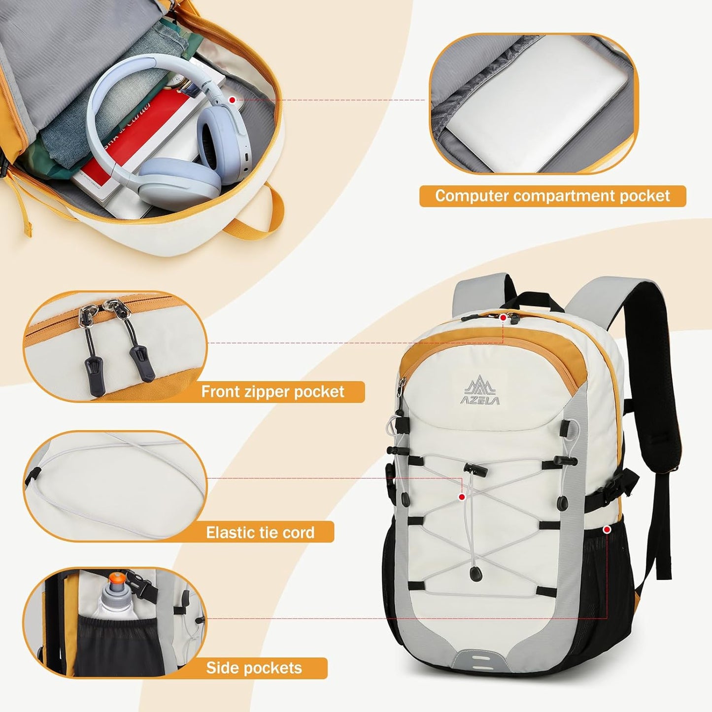 GES 30L Hiking Backpack Lightweight Water Resistant Daypack with Rain Cover & Laptop Compartment for Travel, Camping, trekking, Work（Gray）