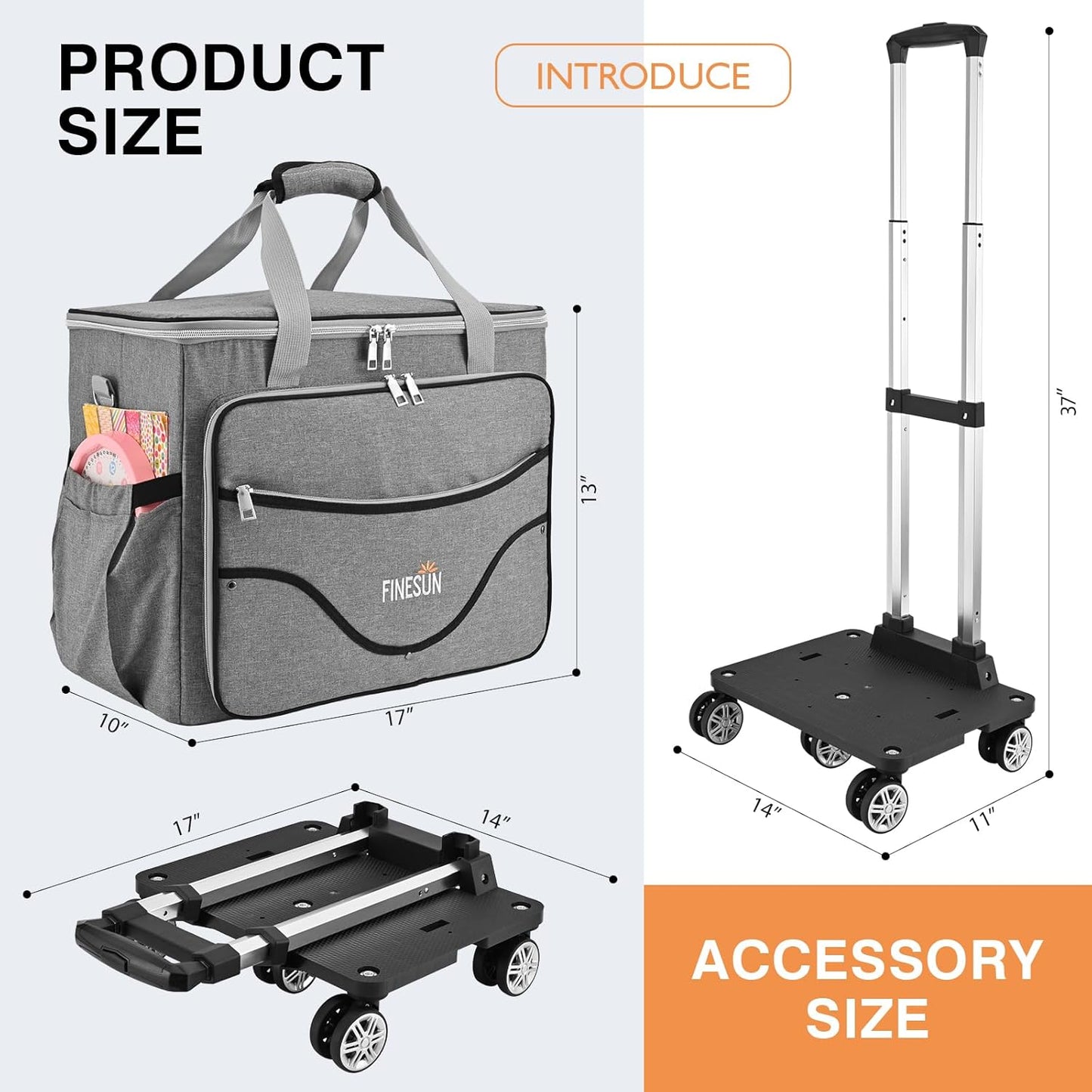 Rolling Tote Bag for Women Teacher Bag Rolling Cart Briefcase with Wheels Carry on Wheeled Bag for Work,Office,Craft Grey