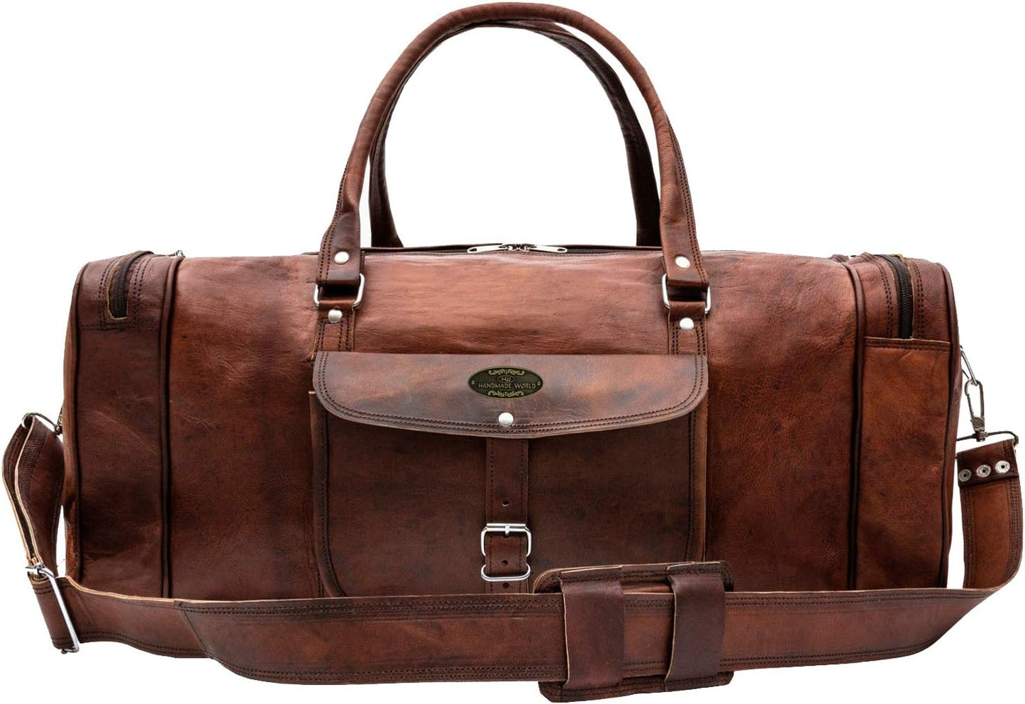24 Inch Leather Duffle Bags for Men | Vintage Leather Travel Bags for Men and Women | Best Mens Genuine Brown Leather Luggage Weekender Overnight Duffel Carry On Full Grain Gym Sports Bag